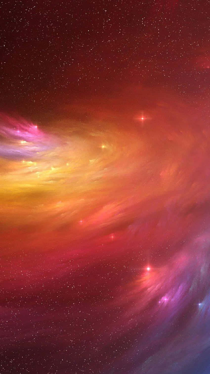 沉醉於夢幻多彩的星系 壁紙 — 充滿活力的宇宙星雲在深空背景下以火紅、橙色和紫色旋轉，點綴著發光的星星。