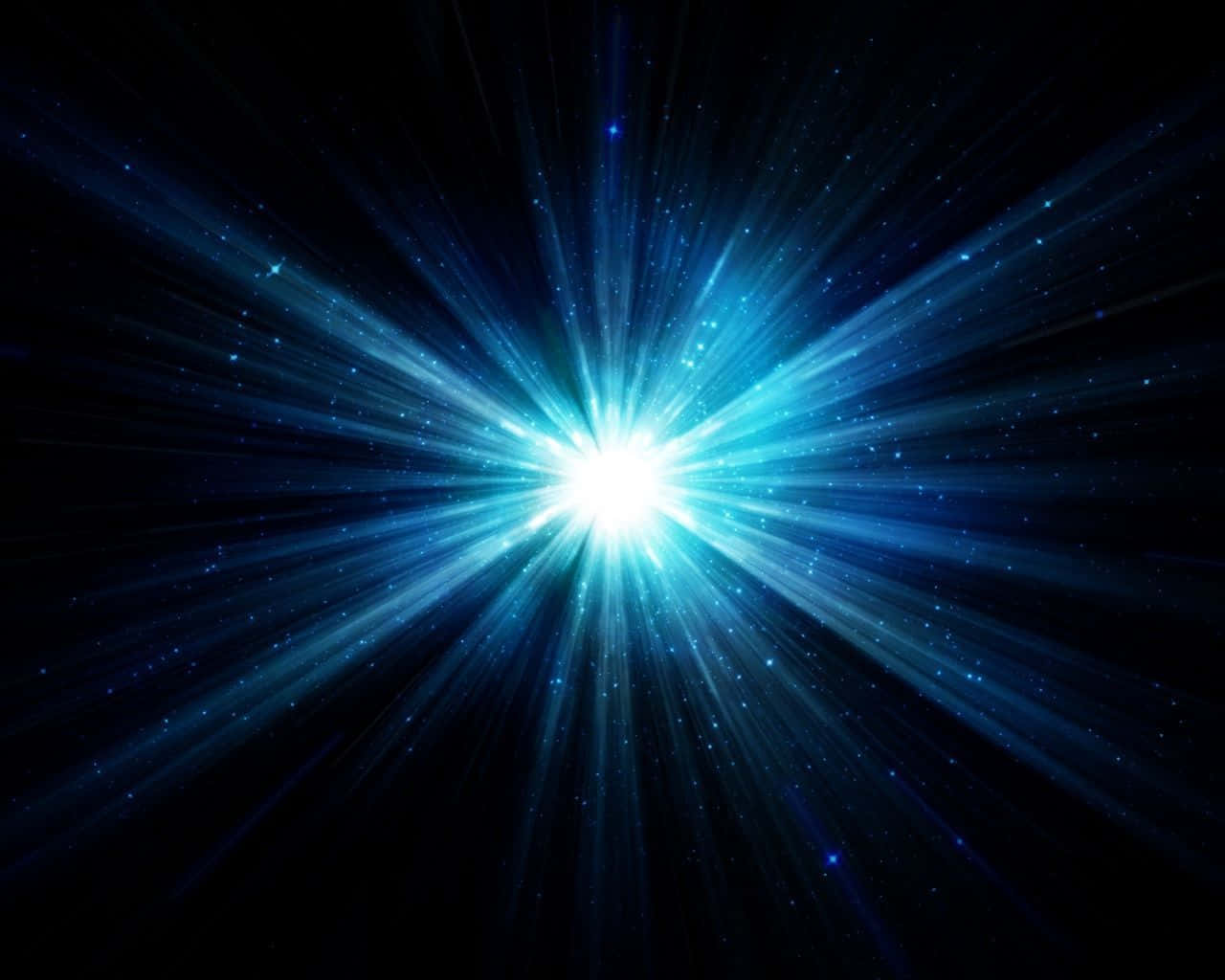 沐浴陽光之輝 壁紙 — 一道明亮的藍色星爆在黑暗的宇宙虛空中散發出強烈的光芒，點綴著遙遠的星星。