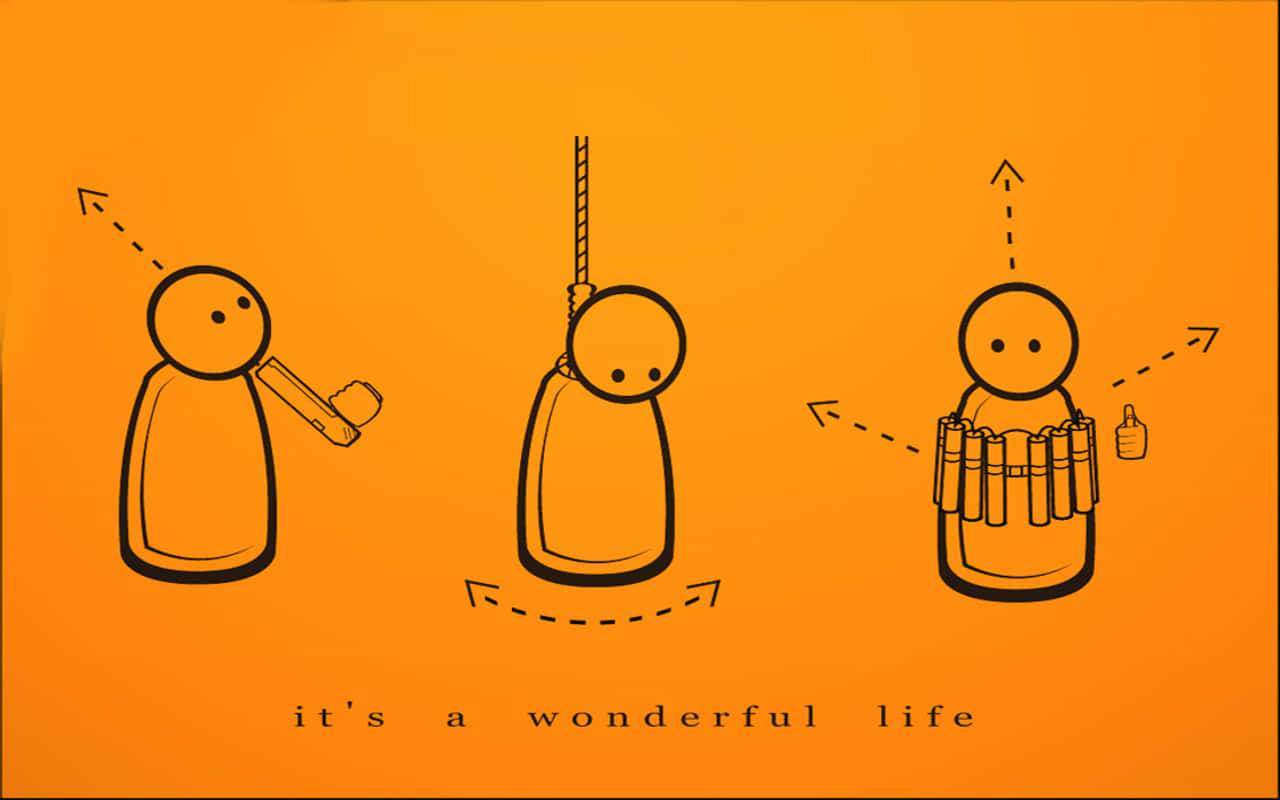三個火柴人在暴力循環中，附有文字「it's a wonderful life」