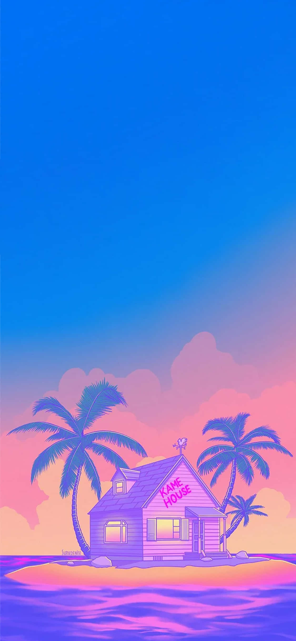 沙灘上的棕櫚樹小屋 壁紙