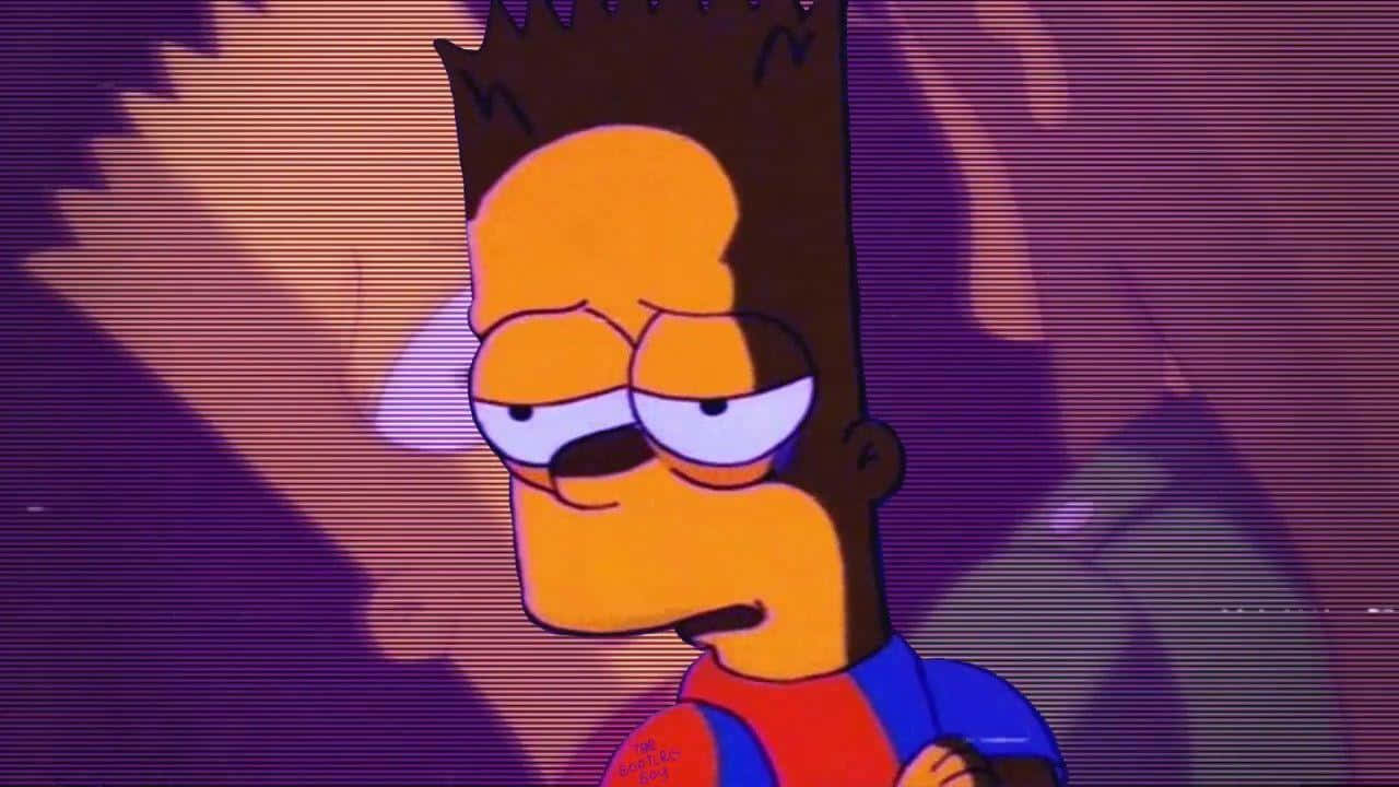 Bart Simpson 在故障紫色屏幕上看起來很疲倦。