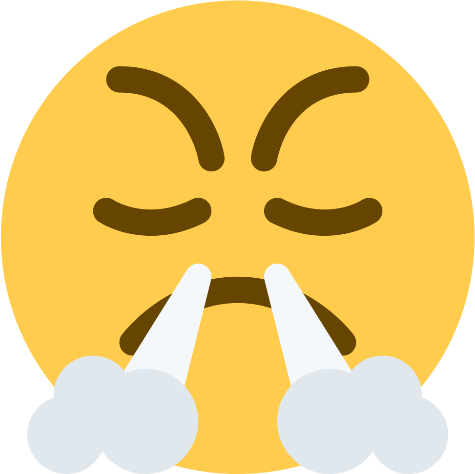 沮喪表情符號噴氣鼻 壁紙 — 一個黃色表情符號臉，帶有憤怒的眉毛和從耳朵噴出的蒸汽雲。