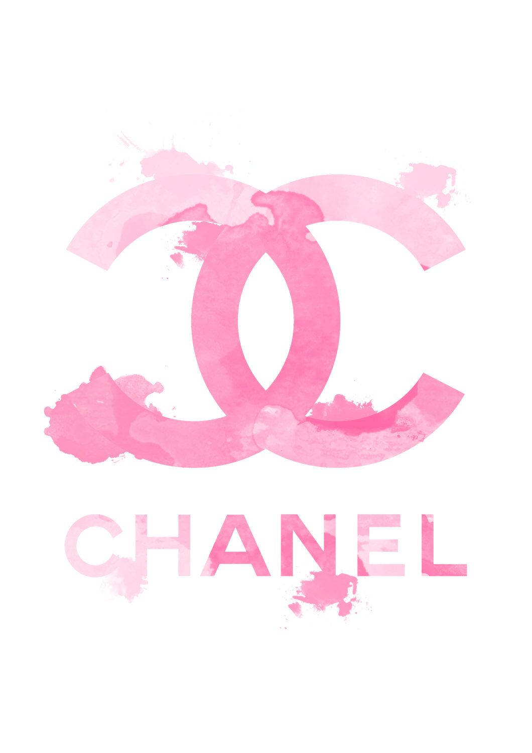白色背景上帶有水彩飛濺效果的粉紅色 Chanel 標誌。