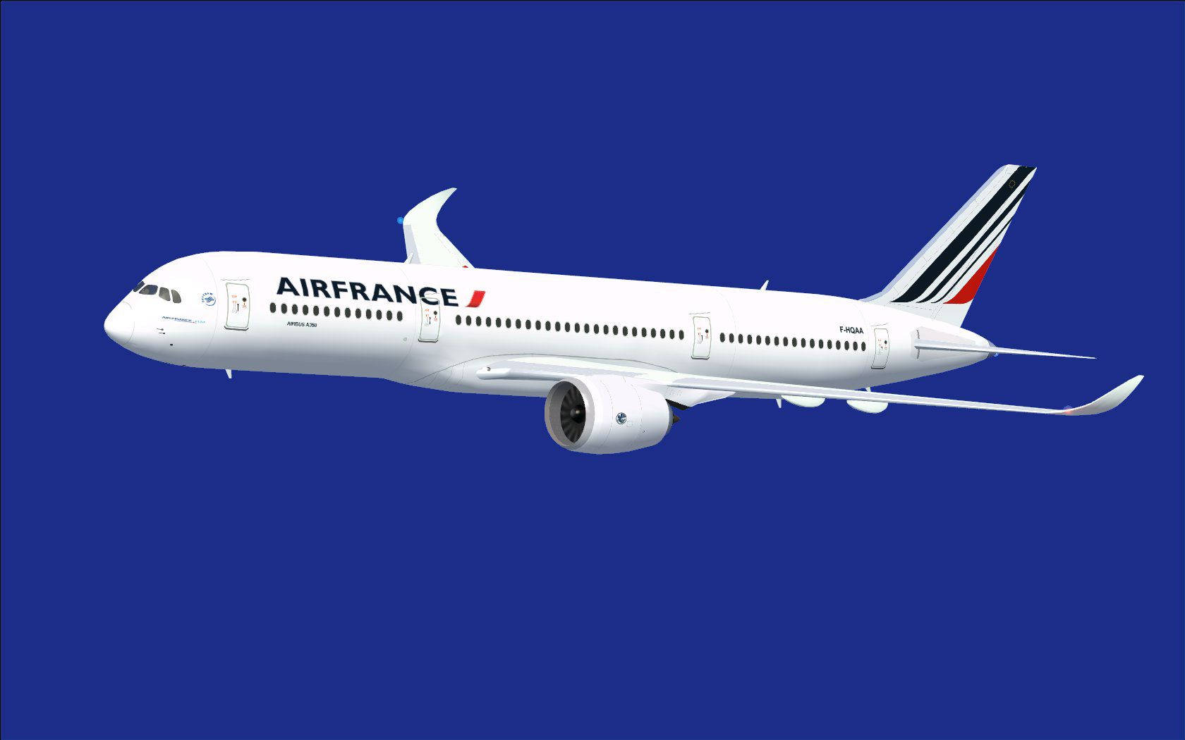 法國航空客機在藍色背景下飛行。