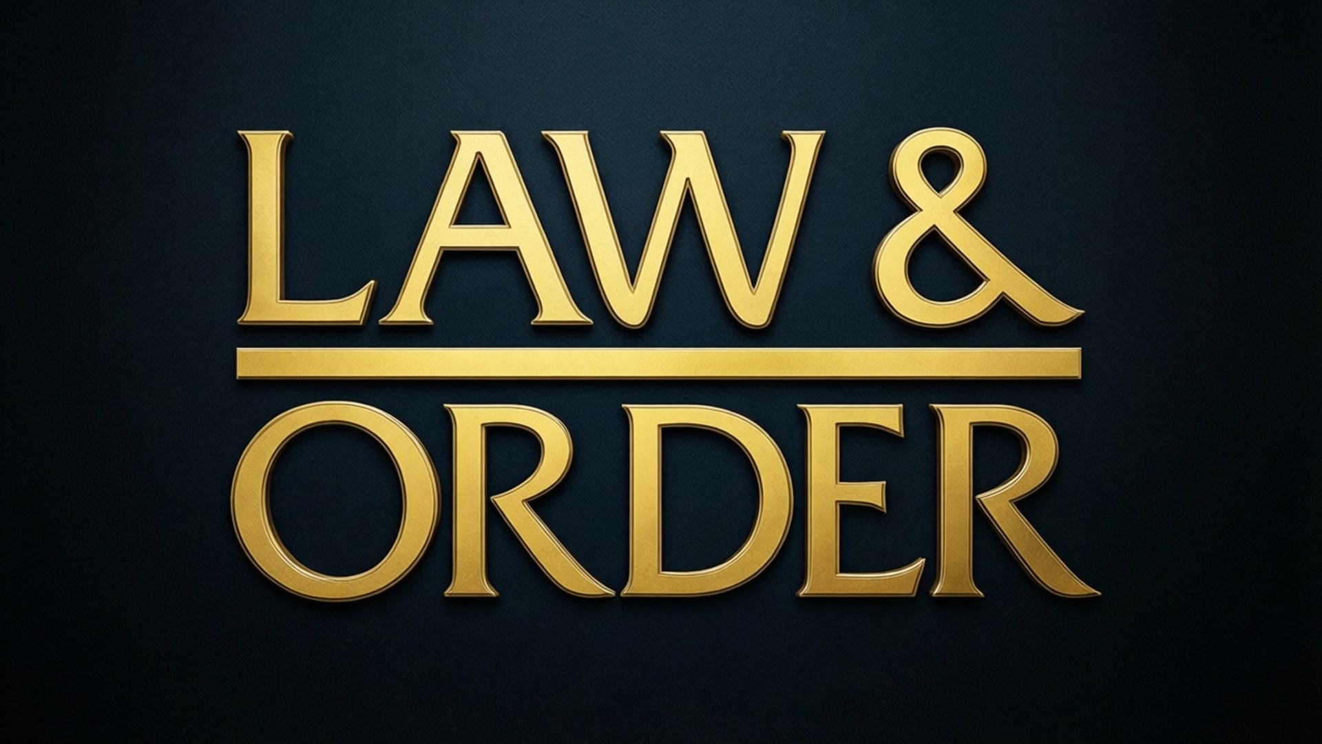 黑暗背景上嘅金色 Law & Order 標誌，帶有金屬光澤同陰影。