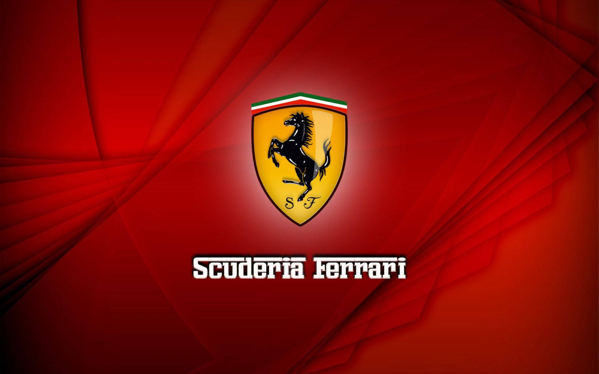 法拉利標誌，躍馬徽章在紅色背景上，附有Scuderia Ferrari文字。