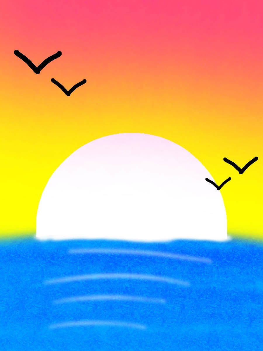 海洋上的日落，鳥兒以V形編隊飛過色彩繽紛的天空。
