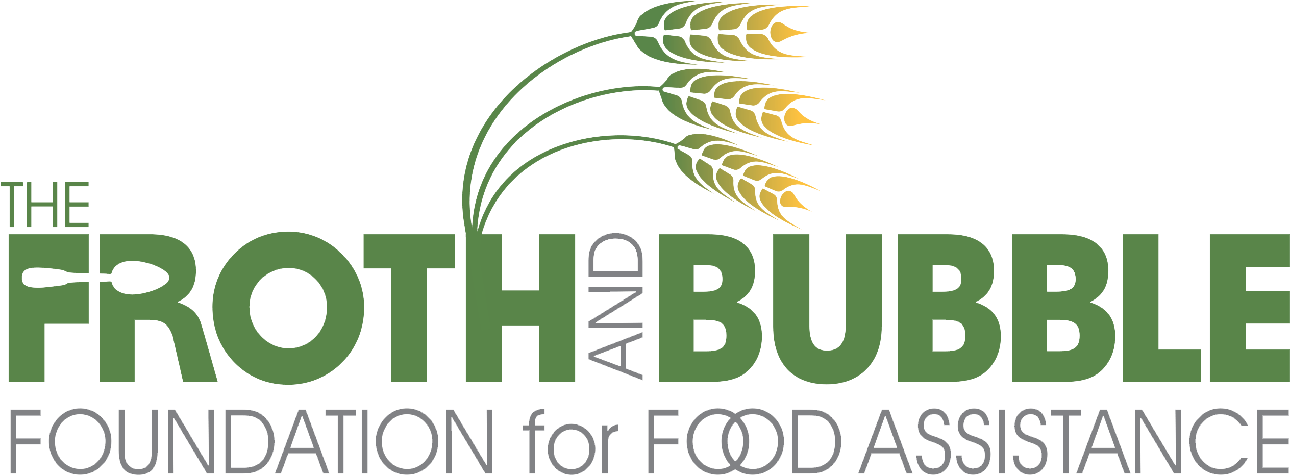 泡沫與氣泡食物援助基金會標誌 壁紙 — The Froth and Bubble Foundation 的標誌，黑色背景上帶有綠色文字和小麥穗。