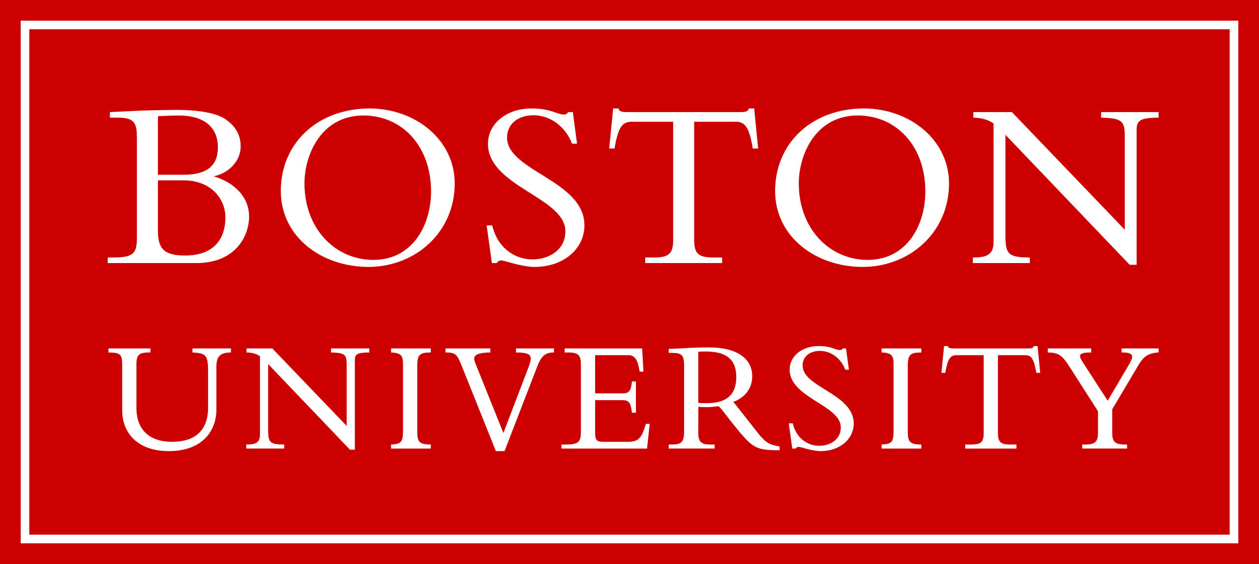 波士頓大學簡約校徽 壁紙 — 粗體白色文字在純紅色背景上顯示 Boston University，帶有薄薄的白色邊框。
