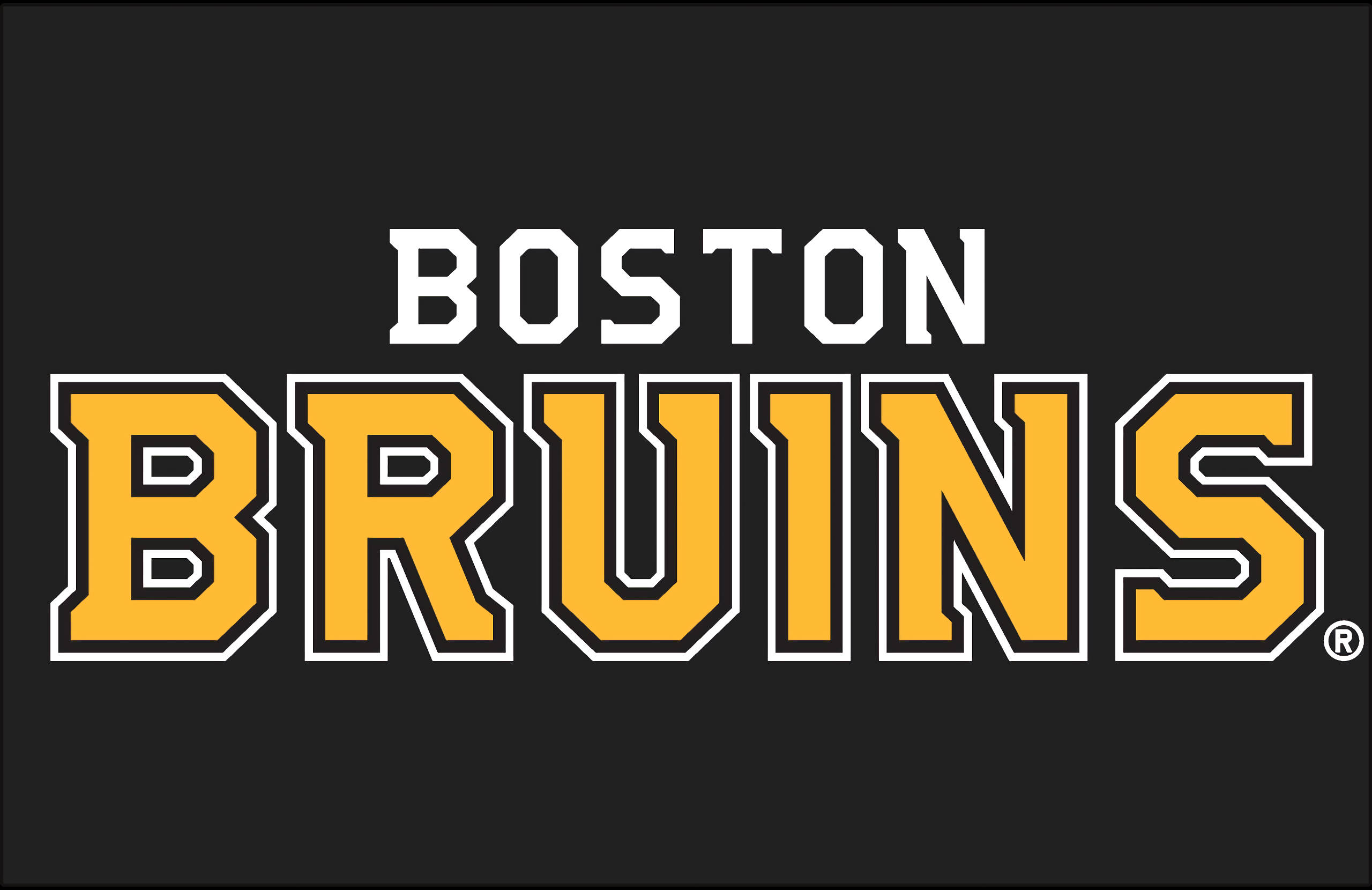 波士頓棕熊隊文字 壁紙 — 在純色深色背景上，大膽的波士頓棕熊隊標誌，採用黃色、白色和黑色。
