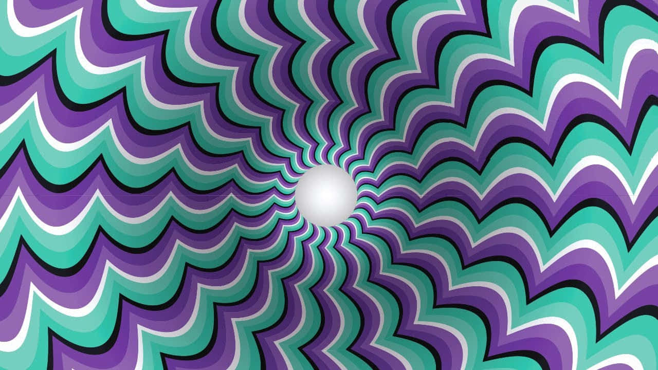 紫色和藍綠色波浪向明亮的白色中心匯聚的催眠螺旋。