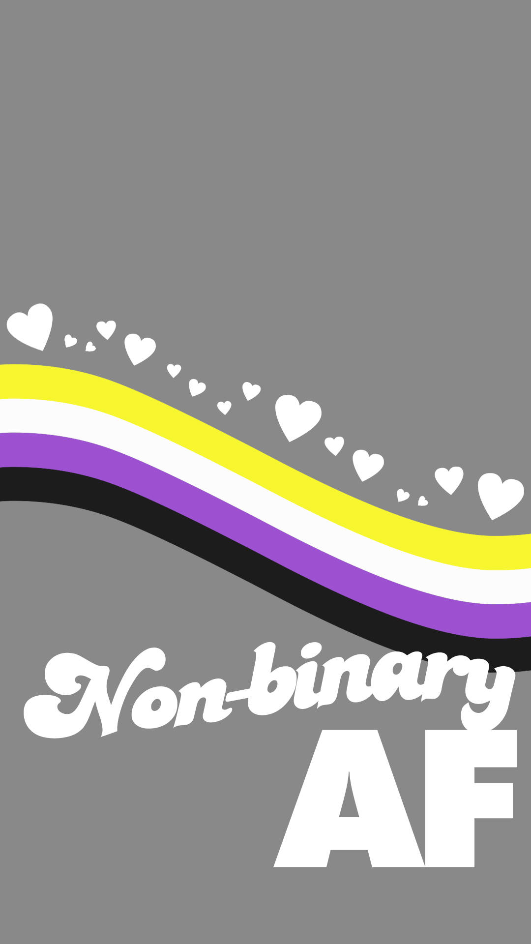 灰色背景上帶有驕傲旗幟和心形的Non-binary AF文字