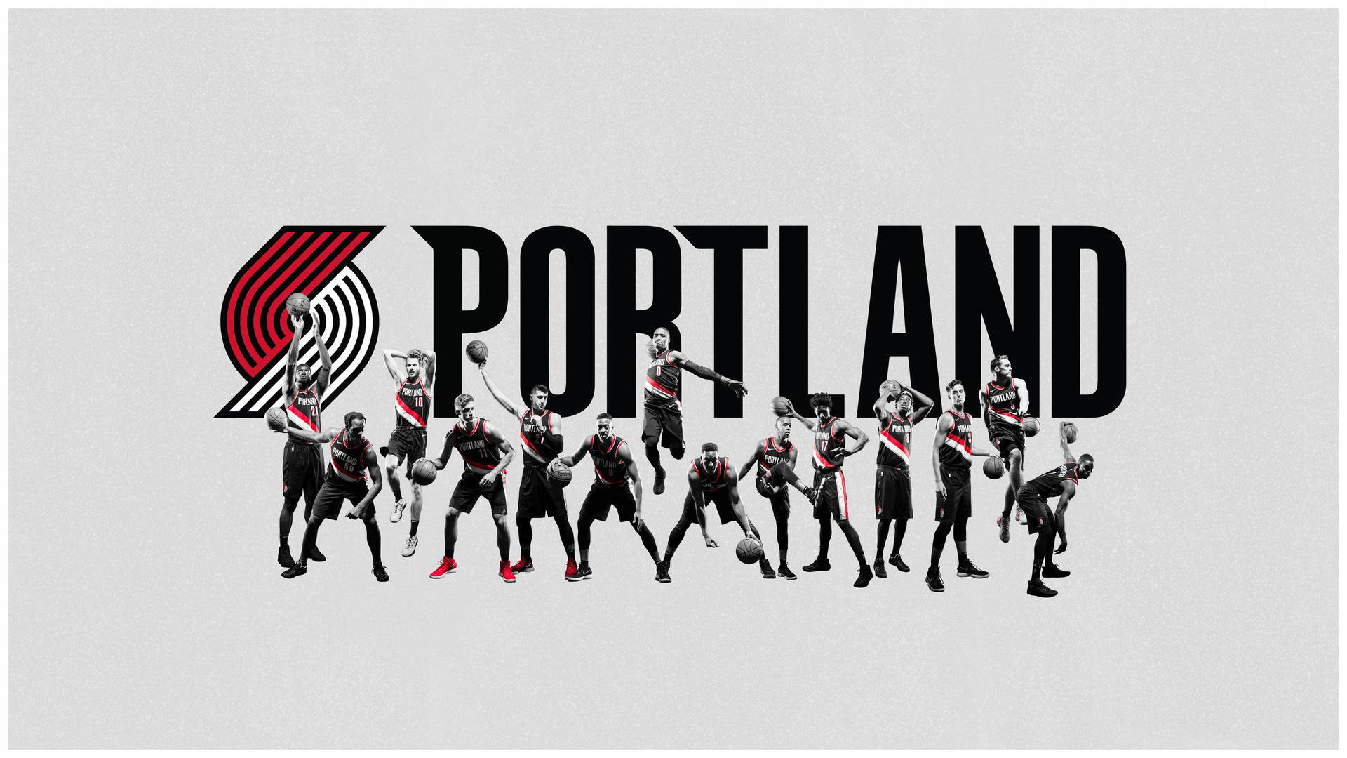 波特蘭拓荒者籃球隊以動作姿勢組成「Portland」一詞。
