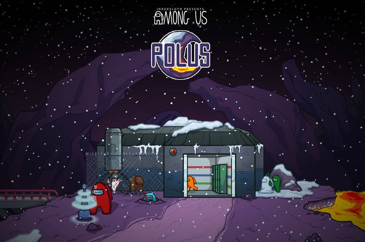 Among Us 在 Polus 的遊戲場景，有雪、熔岩和太空站中的船員。 — 美學版 among US GIF 壁紙