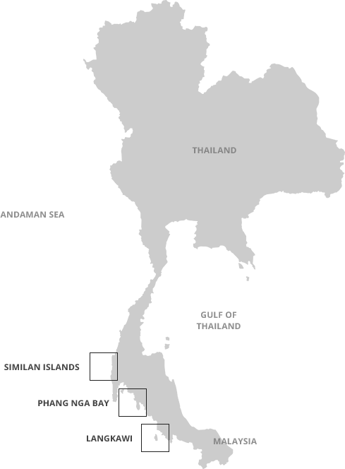 泰國地圖標示安達曼海群島 壁紙 — 一張極簡灰階地圖，突出顯示泰國及周邊國家，並標註邊界。