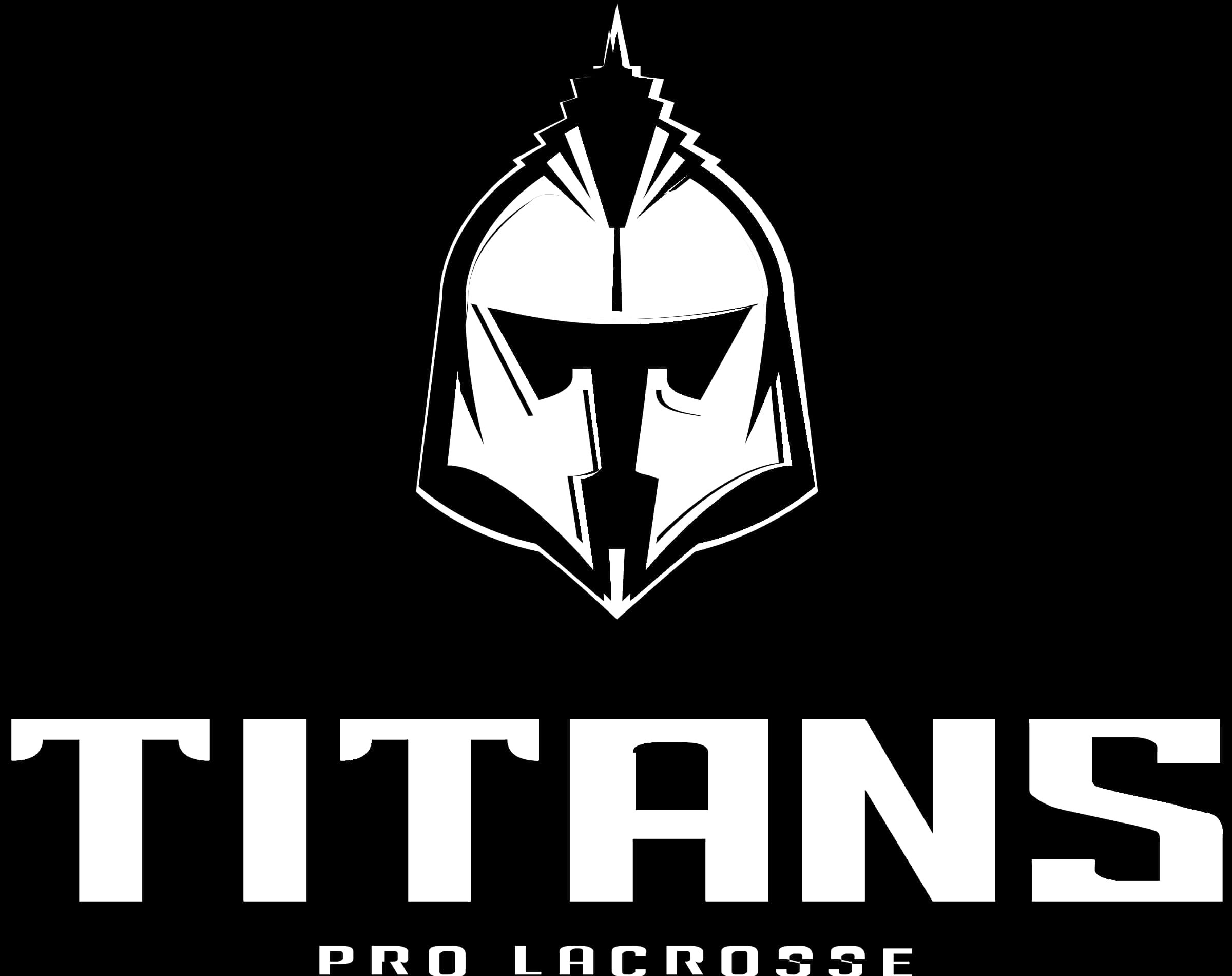 泰坦隊專業長曲棍球標誌 壁紙 — 黑色背景上「Titans」字樣上方嘅風格化曲棍球頭盔嘅粗體白色標誌。