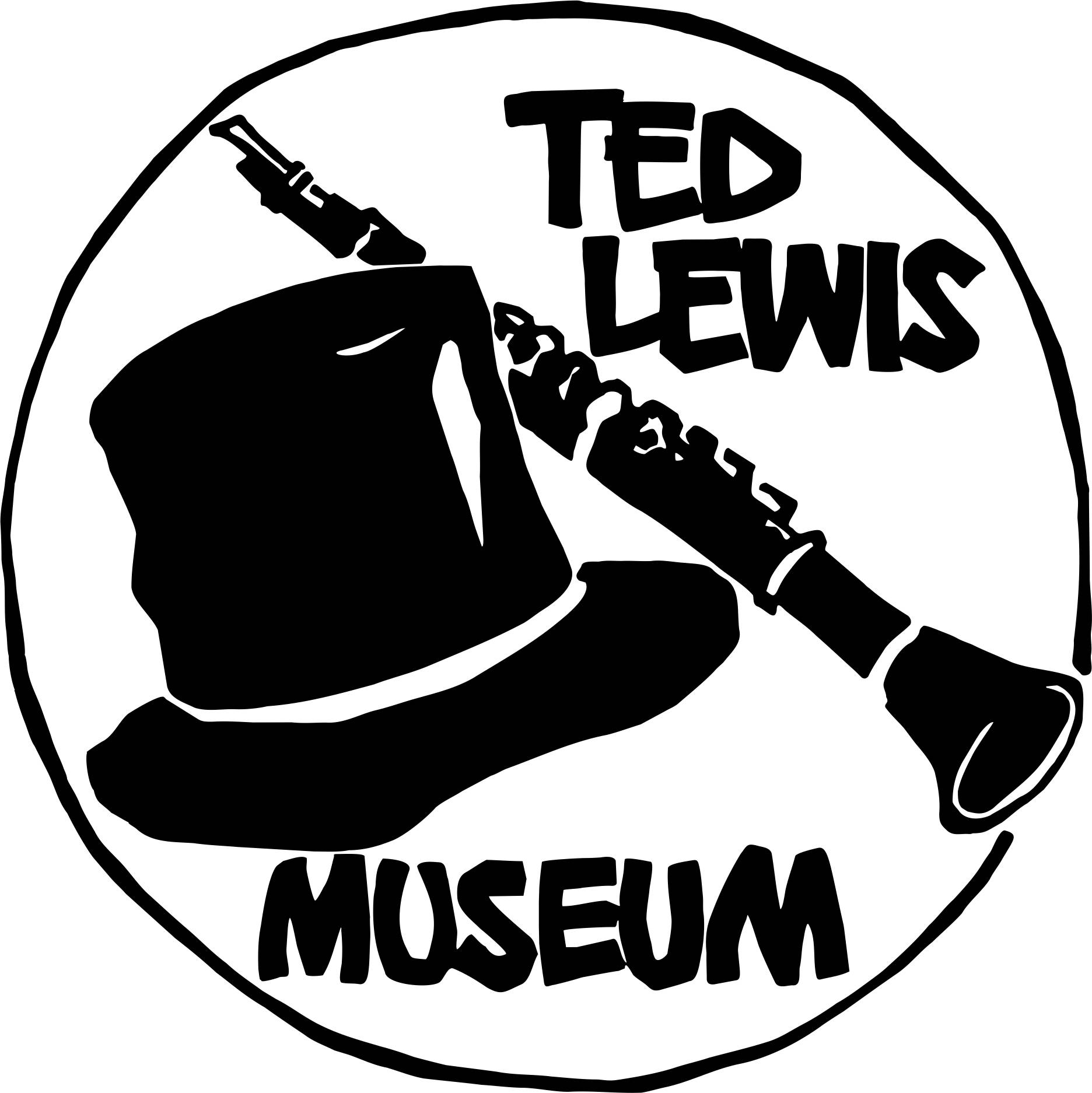 Ted Lewis Museum 標誌，頂帽和手杖交叉，黑白配色。