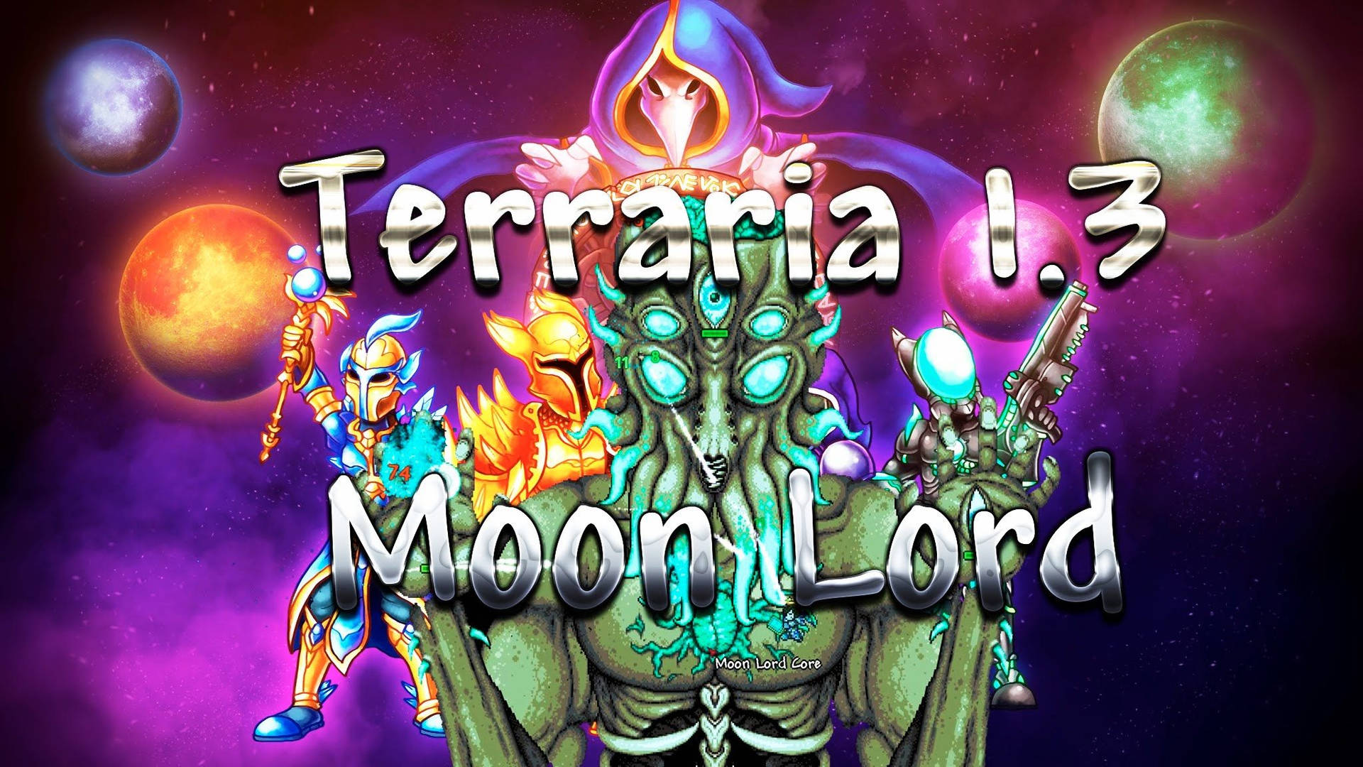 Terraria 1.3 月亮領主 Boss 戰鬥，玩家在太空中