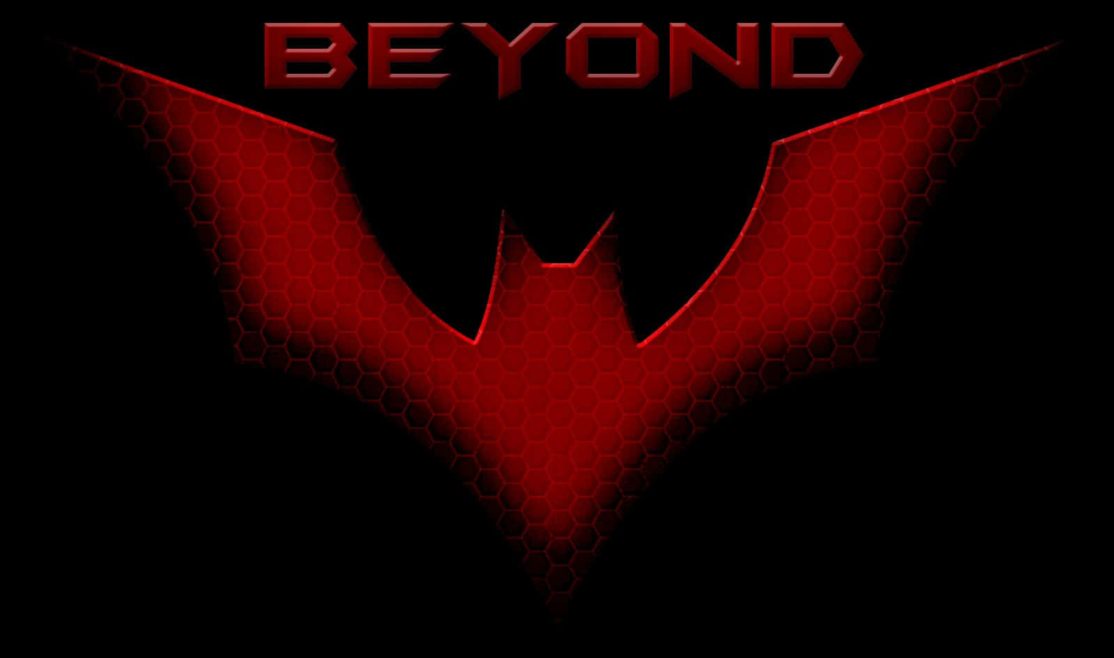紅色蝙蝠標誌，帶有六邊形圖案和'BEYOND'文字，背景為黑色。