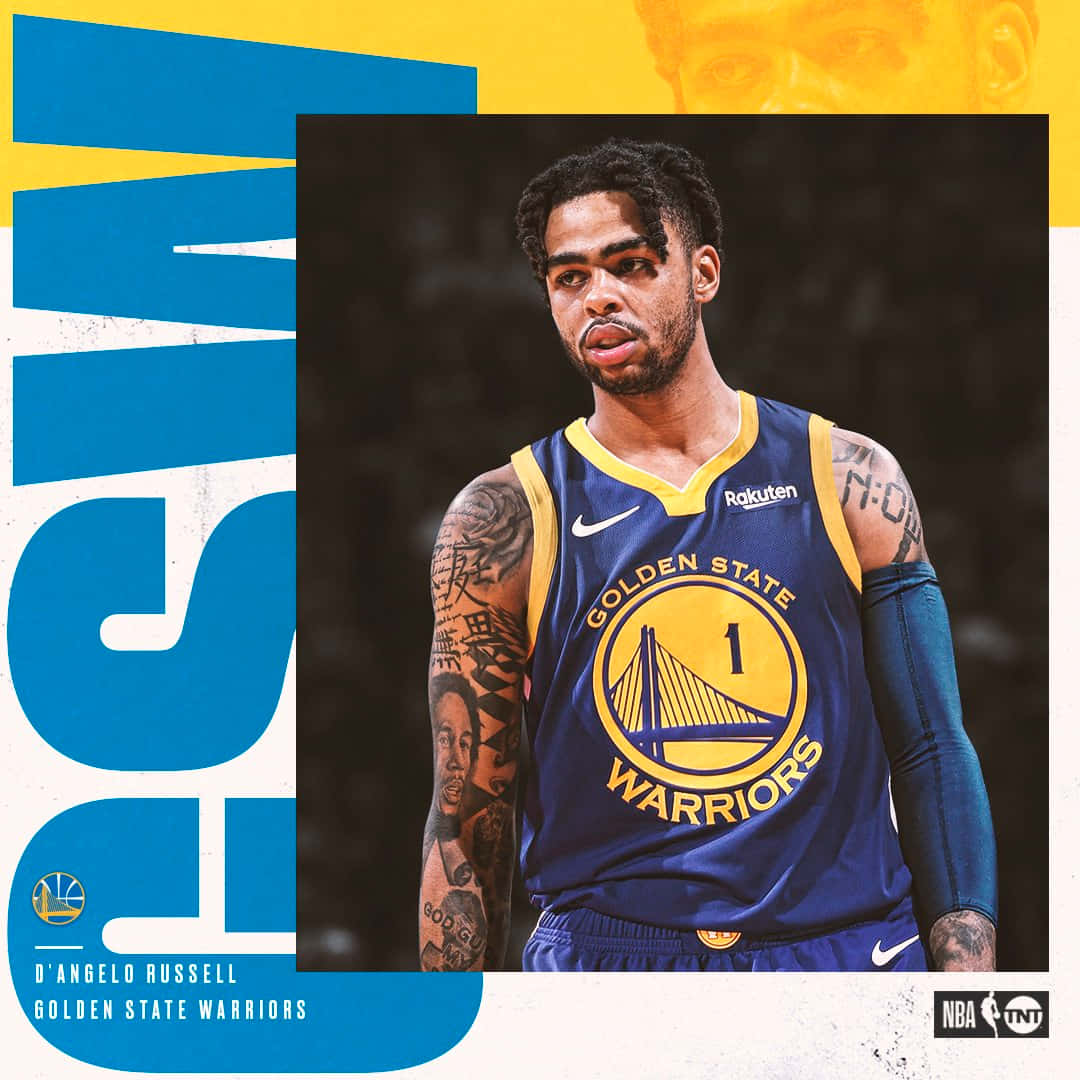 身穿金州勇士隊球衣的D'Angelo Russell，紋身可見。