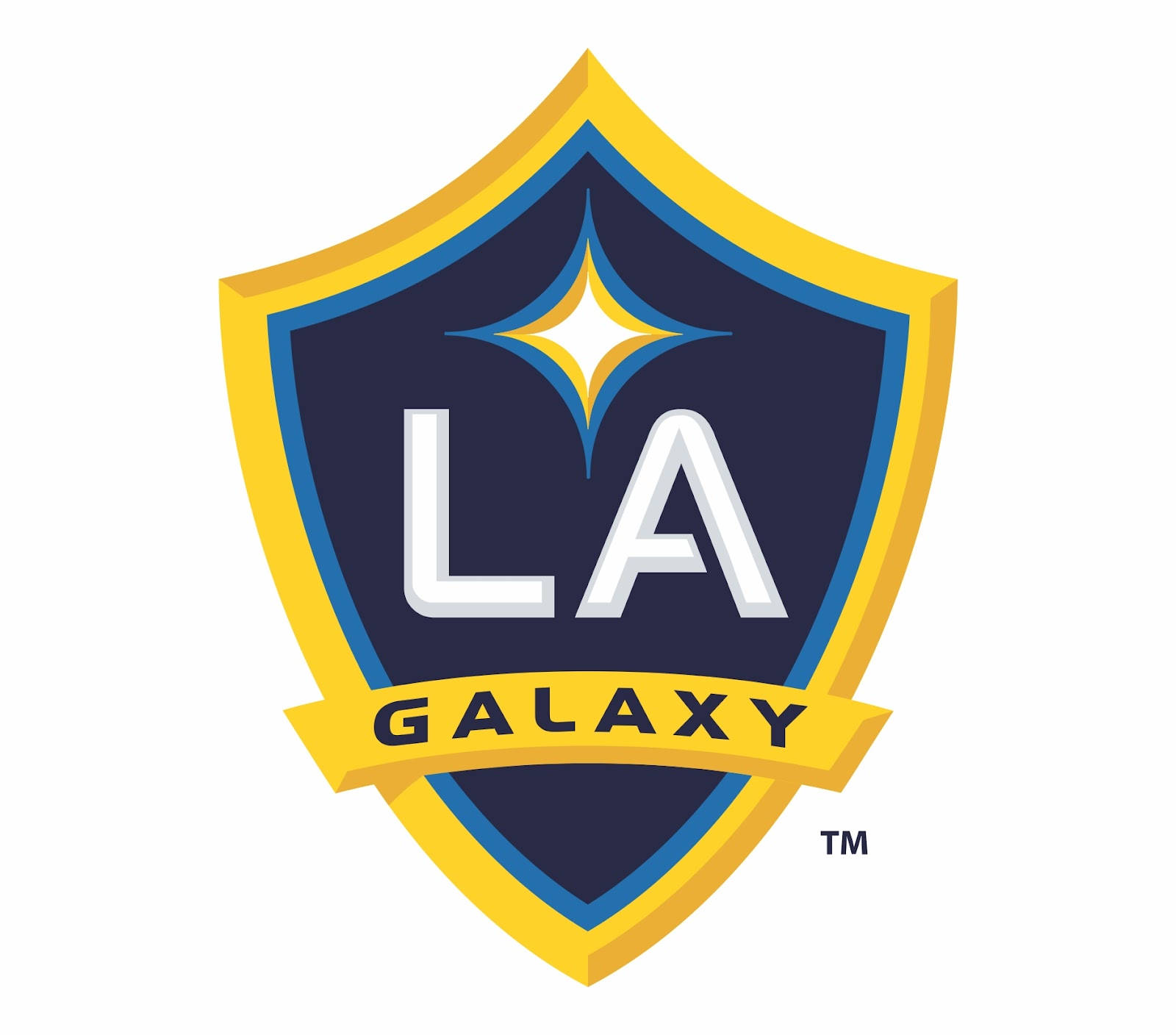 洛杉磯銀河數位卡通隊徽 壁紙 — 一個大膽的LA Galaxy足球隊標誌，採用黃、藍、白色的盾牌和星爆徽章。