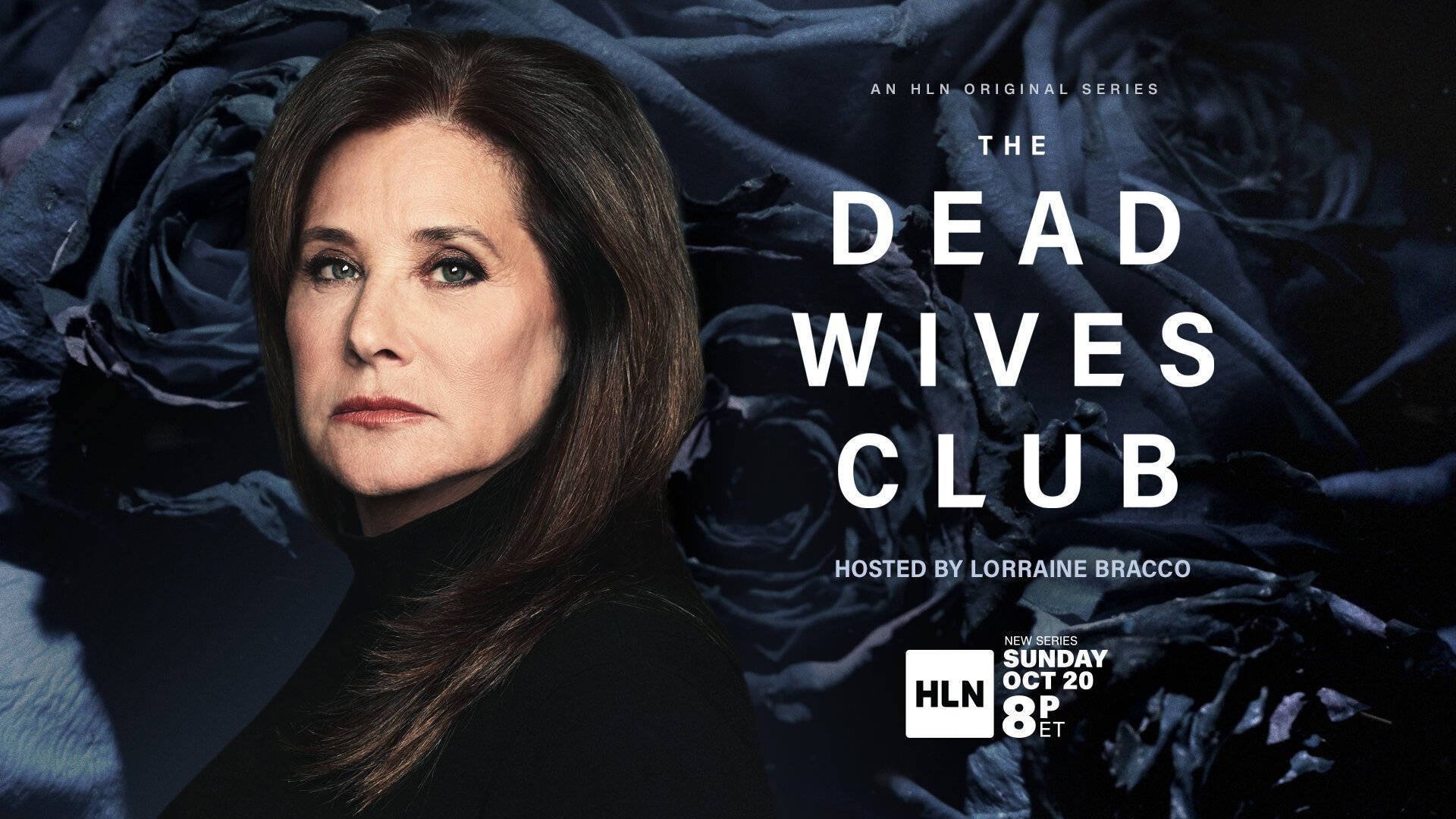 深色頭髮女性，深藍色玫瑰背景，電視節目The Dead Wives Club文字。
