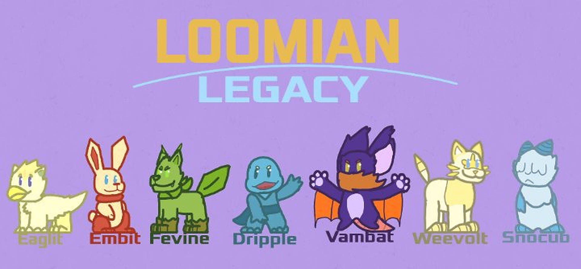 七個風格化的遊戲角色，下方有名字，標題為 Loomian Legacy。