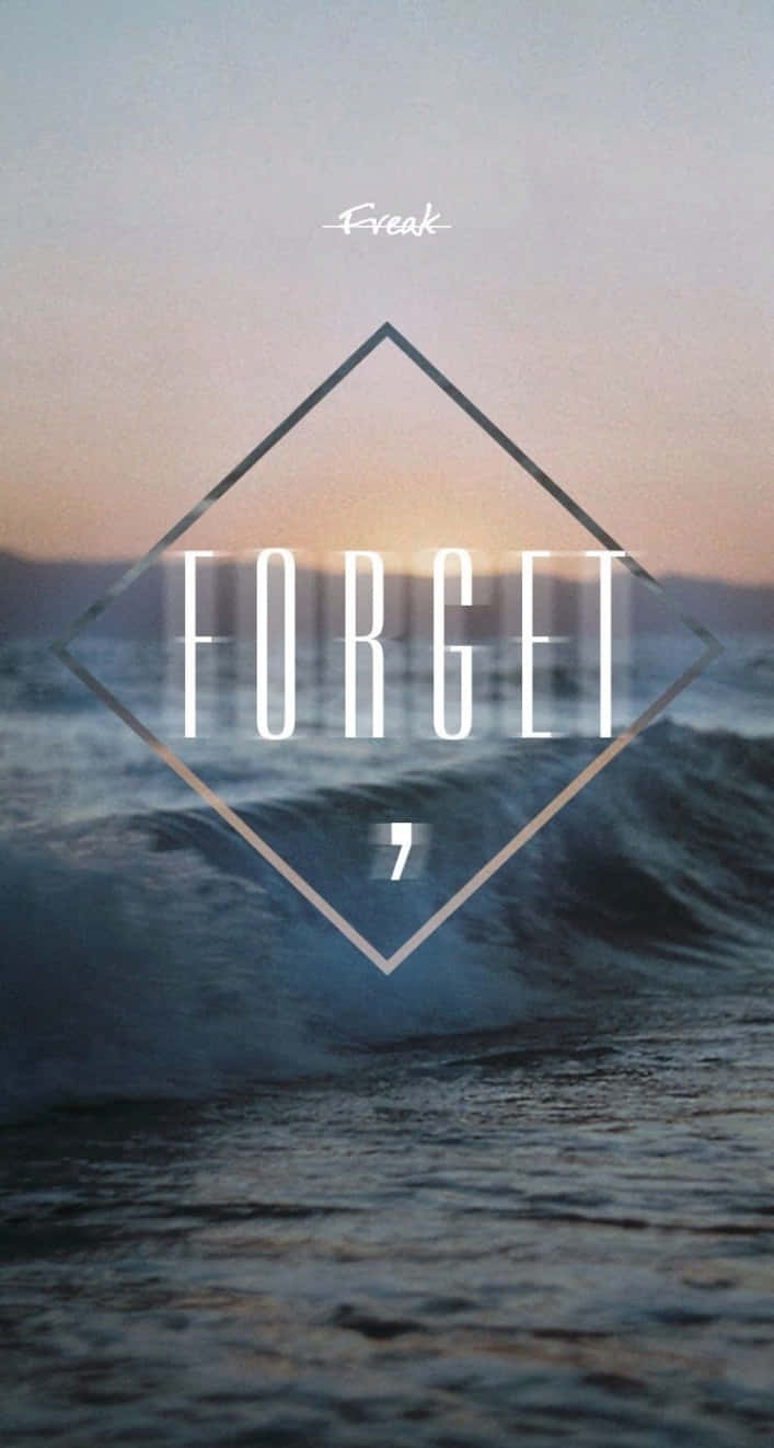 海浪在粉藍色日落中翻騰，鑽石框架內有「FORGET」文字。