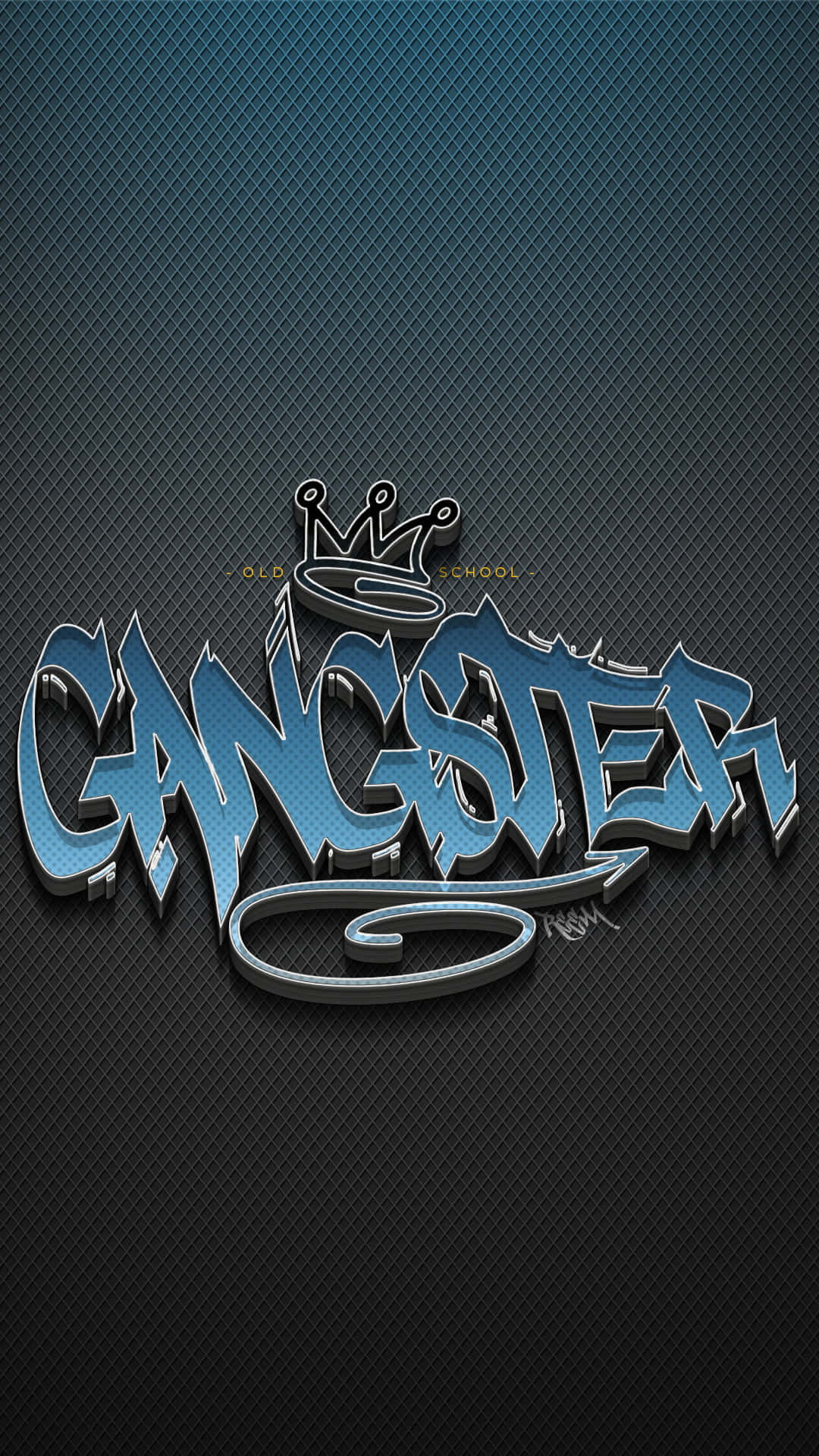 深色紋理背景上帶有皇冠的gangster塗鴉文字。