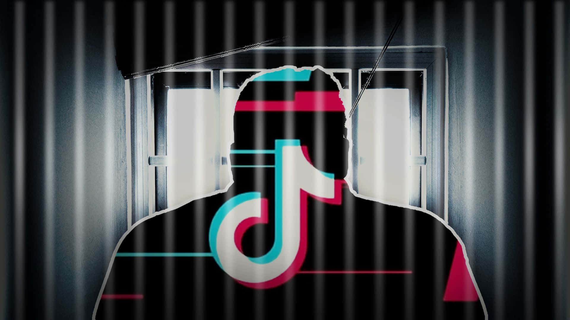 欄杆後的人物剪影，疊加 TikTok 標誌。