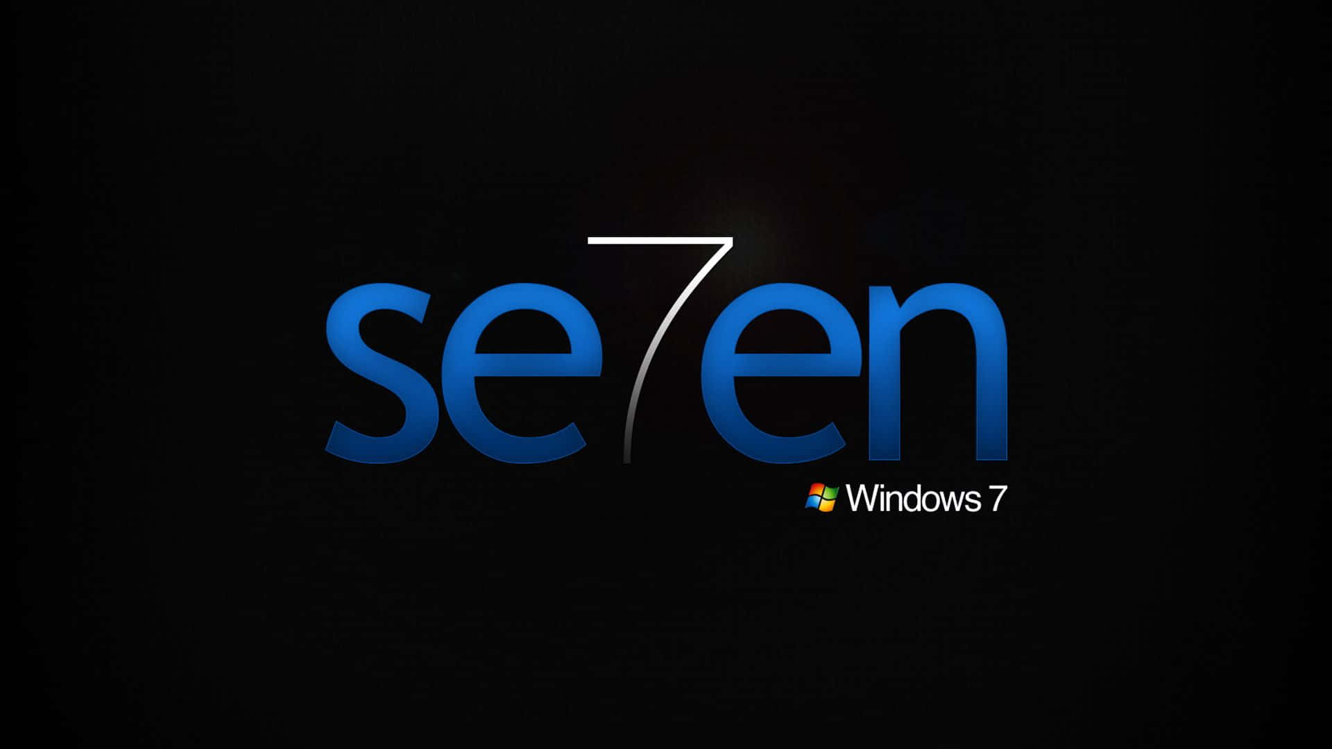 活力四射的數字7 壁紙 — Windows 7 標誌在深色背景上發出藍色光芒，在風格化的「7」後面有微妙的燈光耀斑。