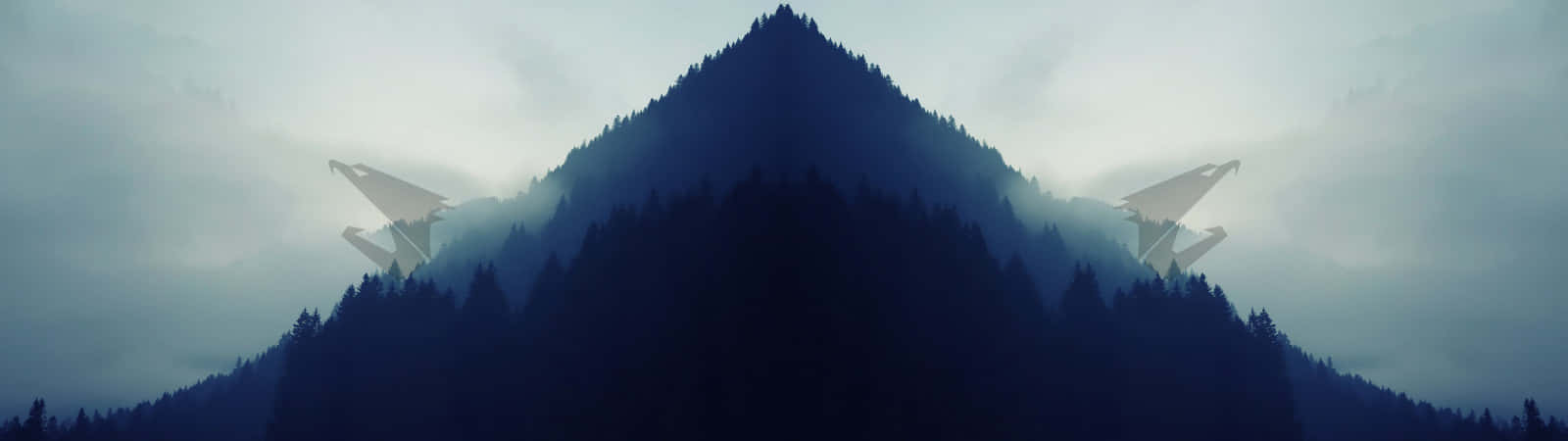 黎明時分，兩架紙飛機盤旋在霧氣瀰漫的山峰之上。