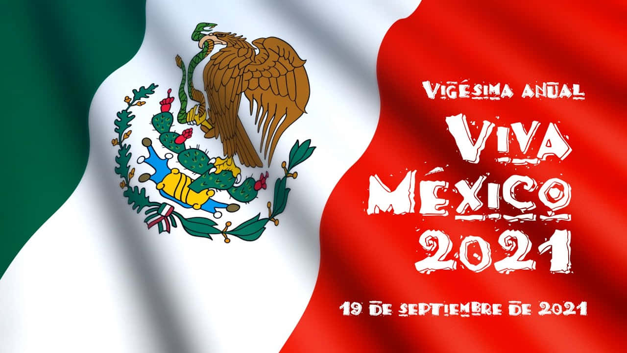 帶有 Viva Mexico 2021 活動文字和日期的墨西哥國旗。