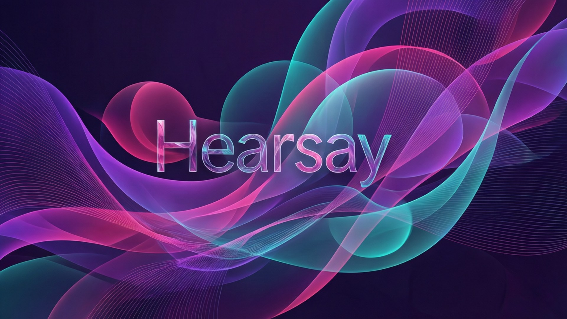 活力流動Hearsay 壁紙 — 充滿活力的粉紅色和藍綠色霓虹波浪在深紫色背景上圍繞著「Hearsay」一詞旋轉。
