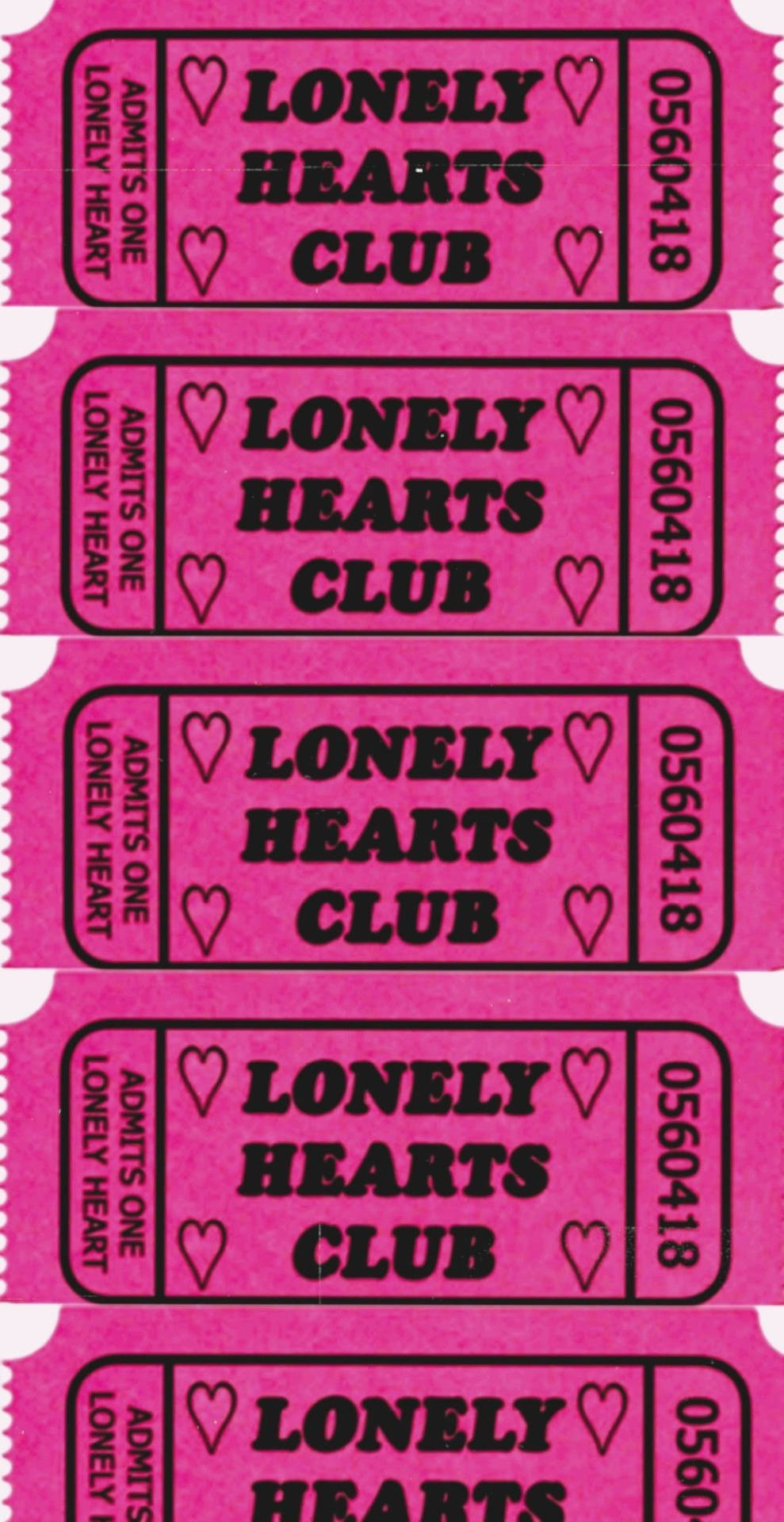 一堆粉紅色 Lonely Hearts Club 入場券，帶有心形設計。 — Y2k GIF 壁紙