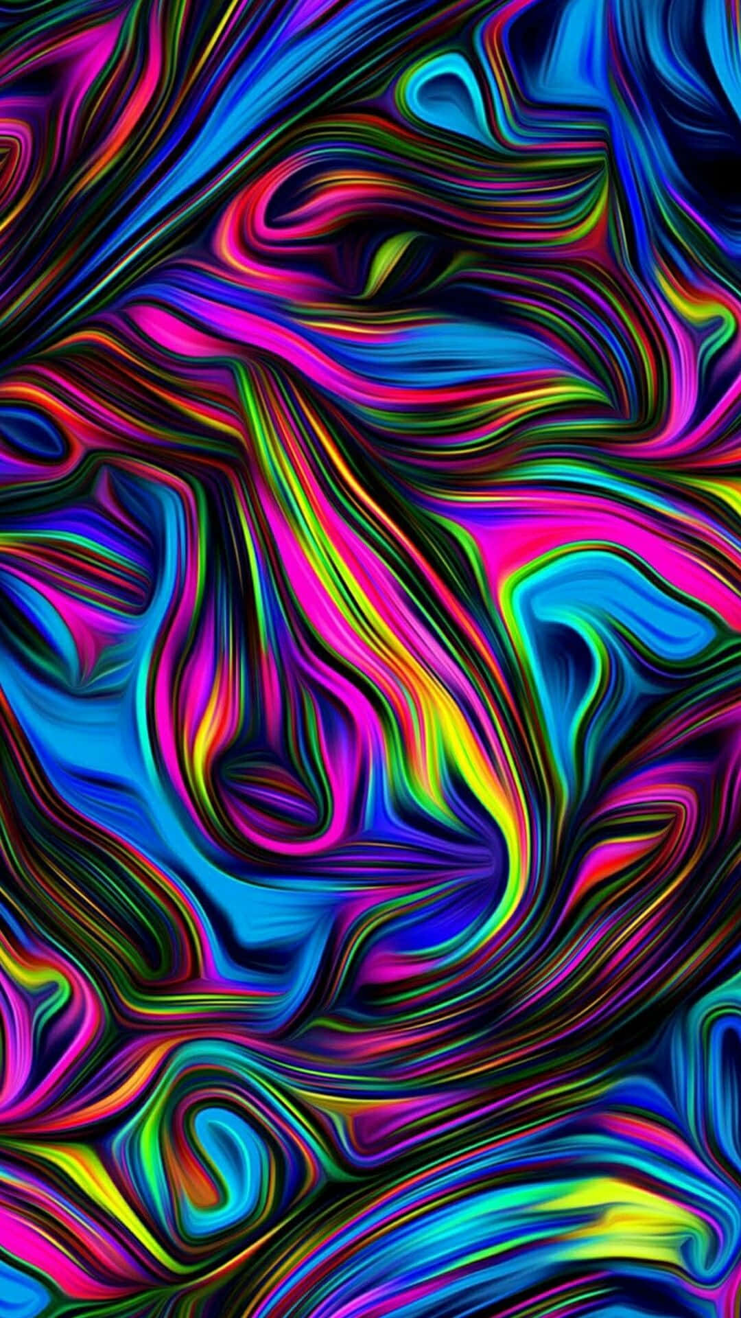 在迷幻抽象數位圖案中旋轉的鮮豔霓虹色彩。