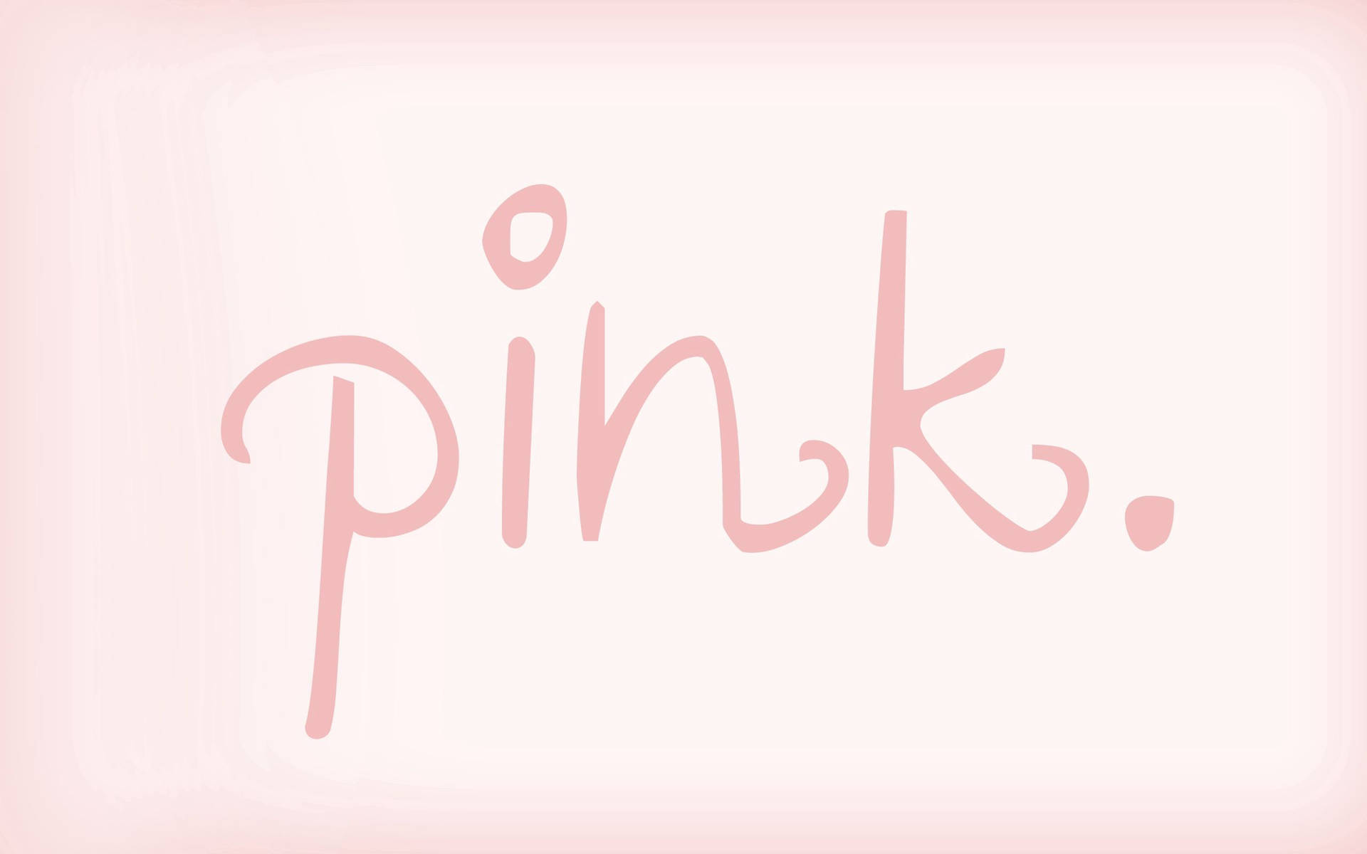 在柔和的粉紅色漸變背景上以手寫草書寫成的「pink」這個詞。
