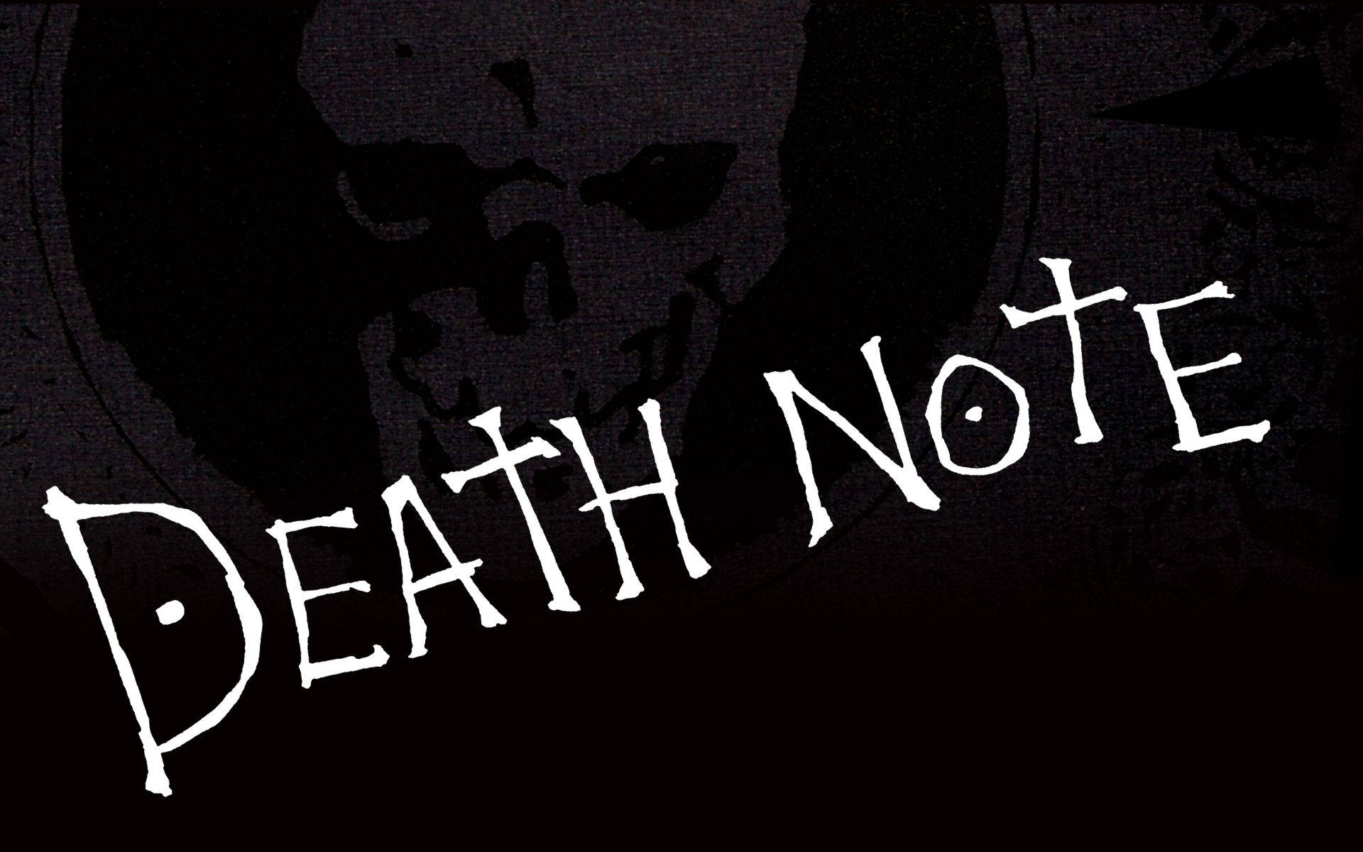 粗體白色手寫文字death note後面的骷髏輪廓