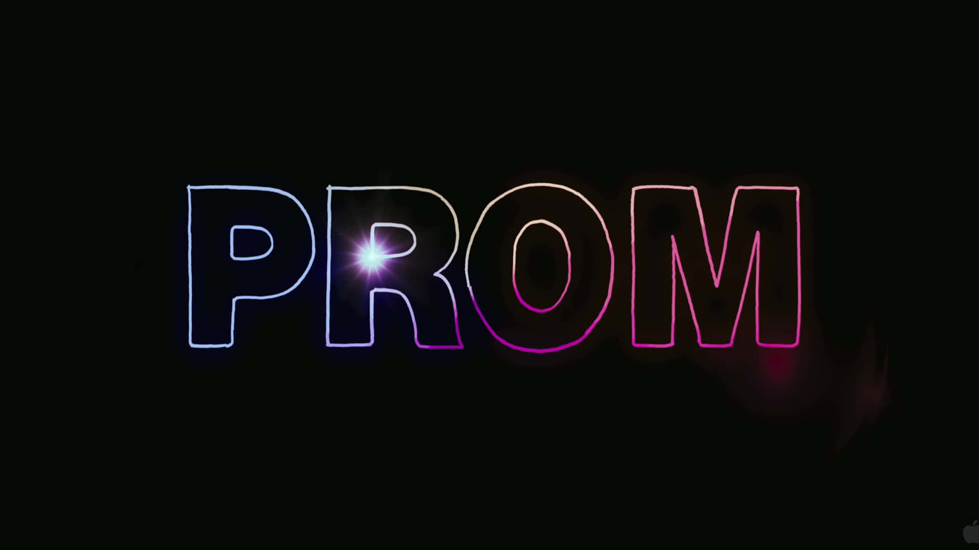 霓虹招牌，以漸變色拼出PROM，並在R上帶有星爆效果。