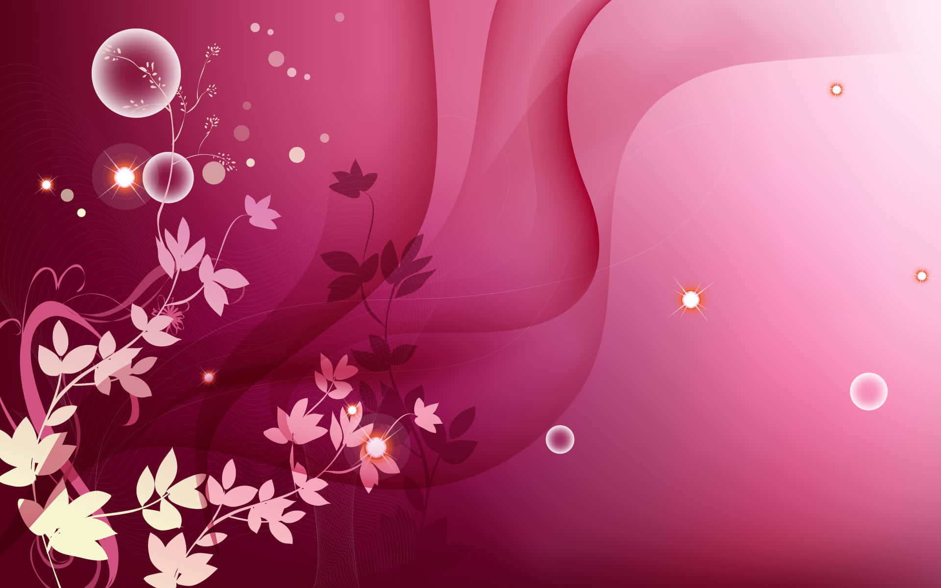 Pink Abstract 桌布 壁紙 — 流動的粉紅色抽象背景，帶有精緻的花卉藤蔓，在洋紅色和淺粉紅色的漸變中柔和發光。