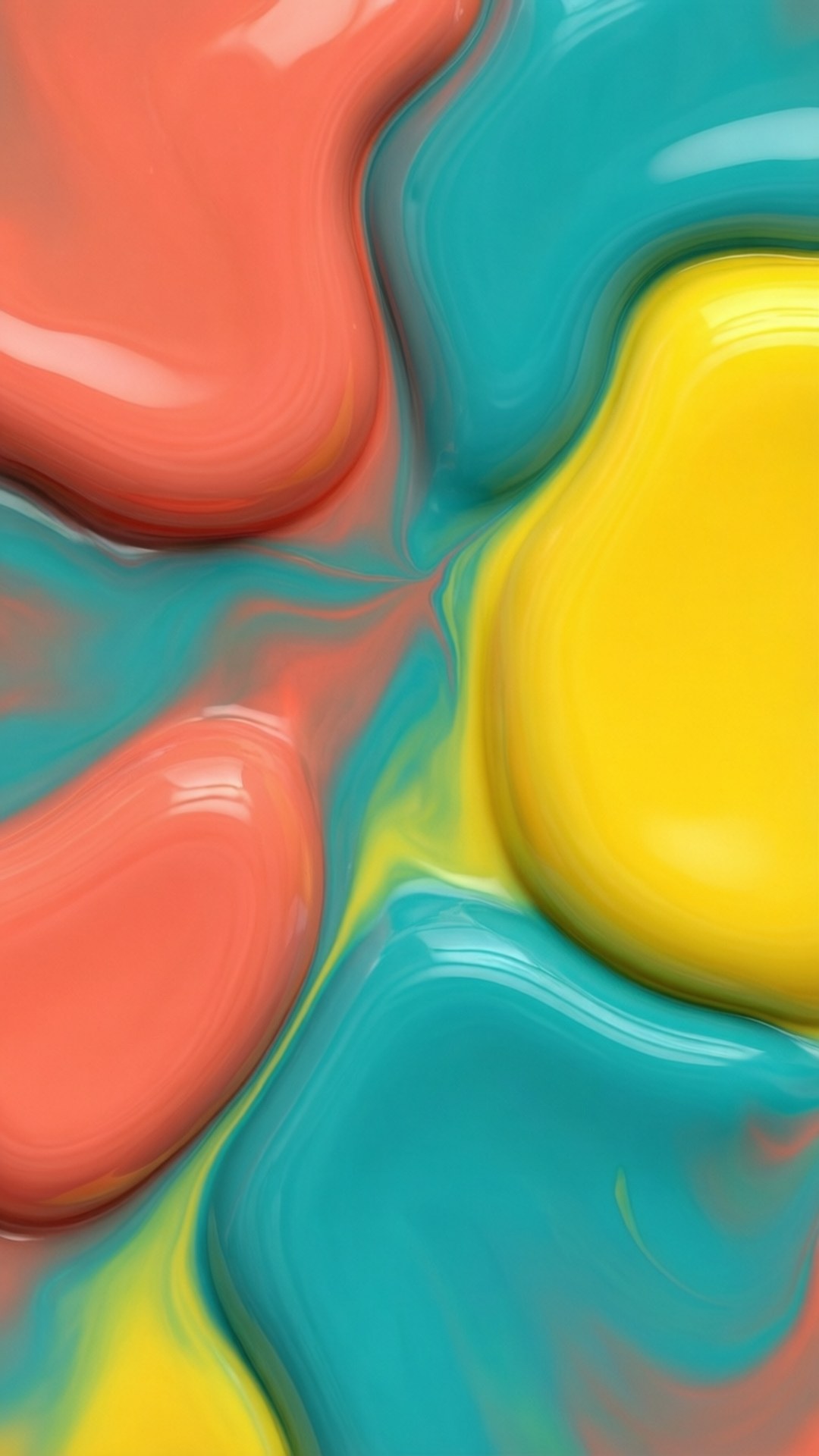 流動的彩色油漆斑點抽象數位藝術作品，帶有光澤高光。