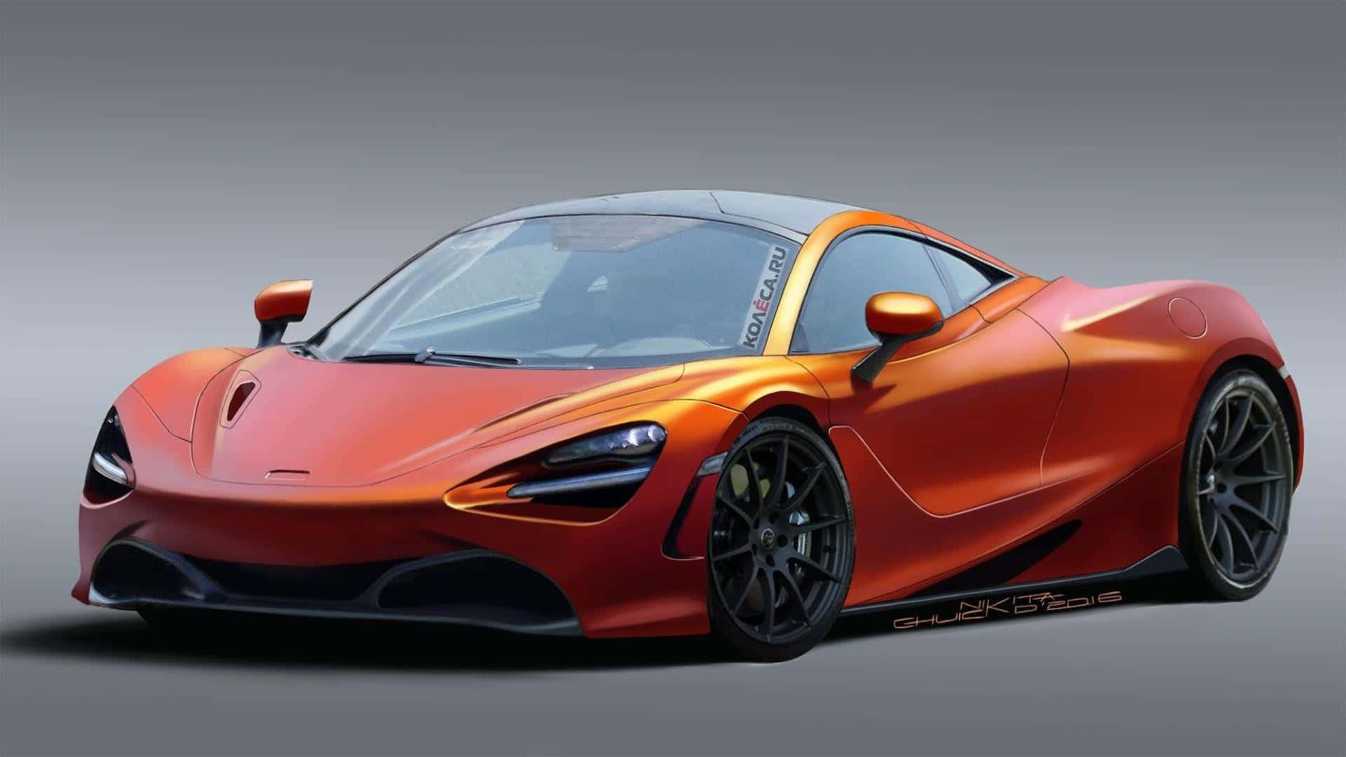 橙色McLaren跑車，配備黑色輪圈和空氣動力學設計，在工作室環境中。