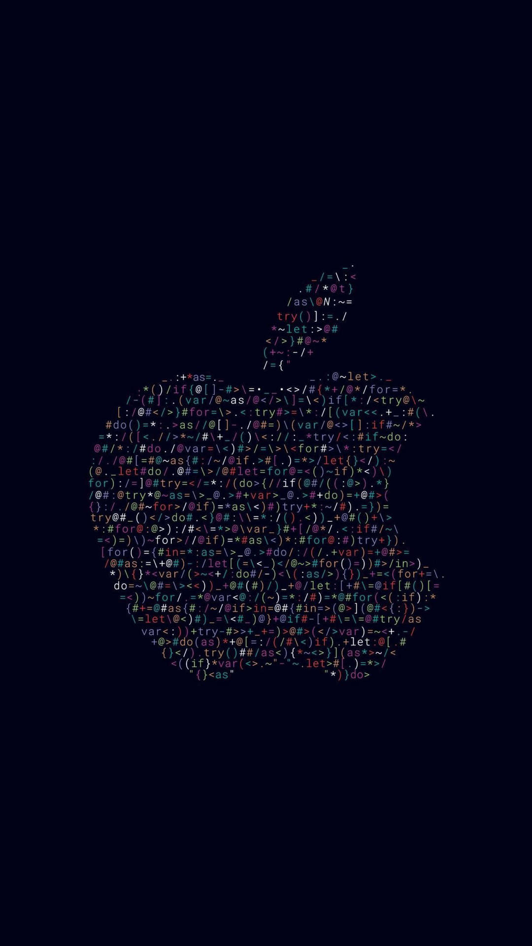 在深色背景上由發光代碼組成的Apple標誌