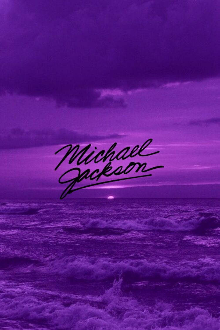 紫色海洋日落，附有 Michael Jackson 簽名。