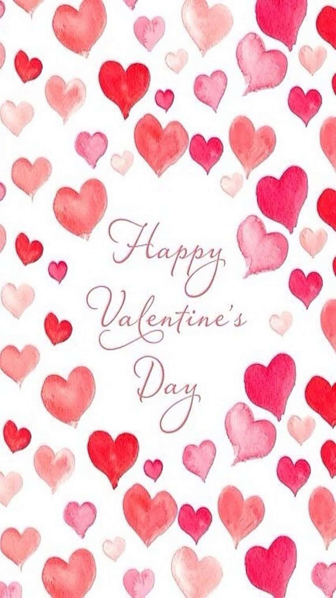 水彩心形配上Happy Valentine's Day文字，適合浪漫慶祝。