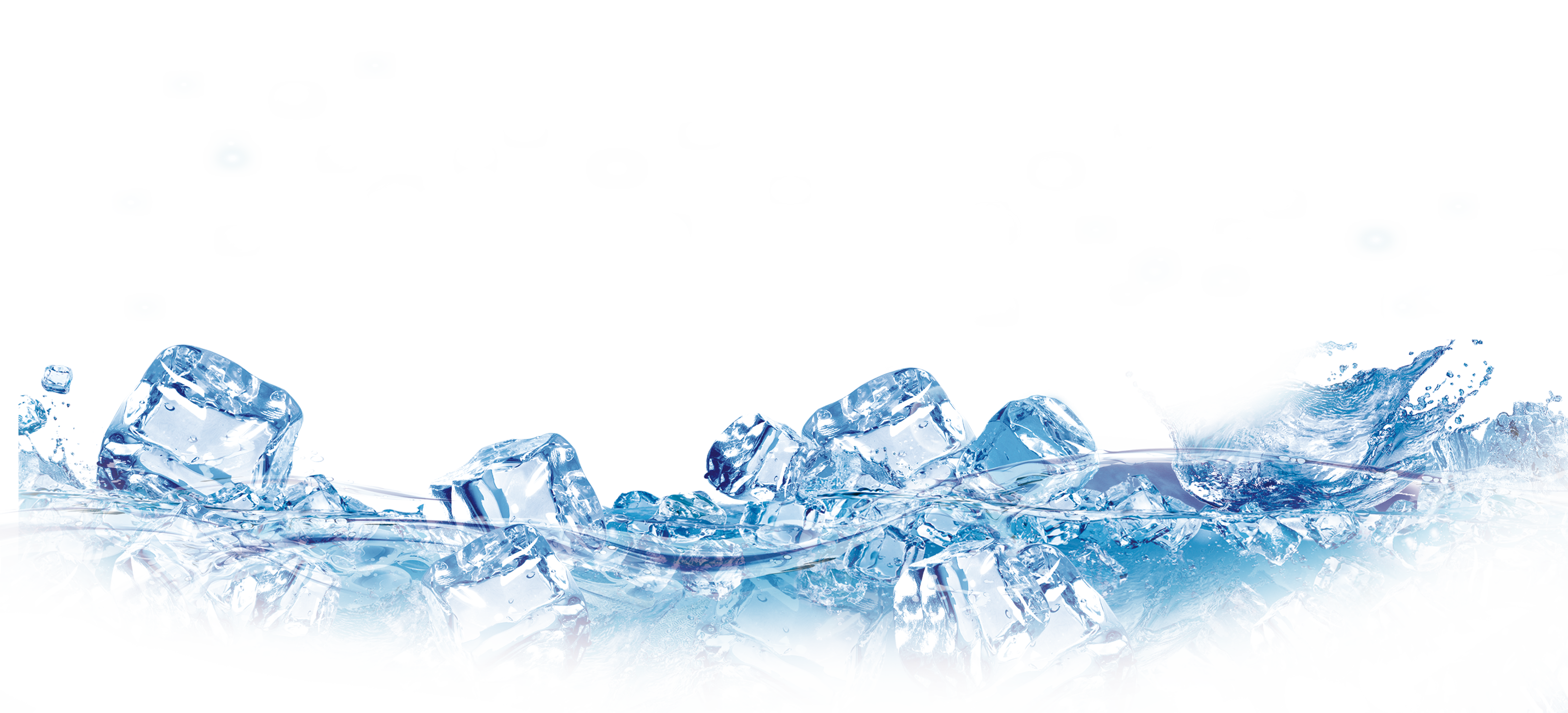 浮動冰塊水花飛濺 壁紙 — 閃爍的藍色冰塊在清澈的水中漂浮和飛濺，背景是柔和的淺藍色抽象背景。