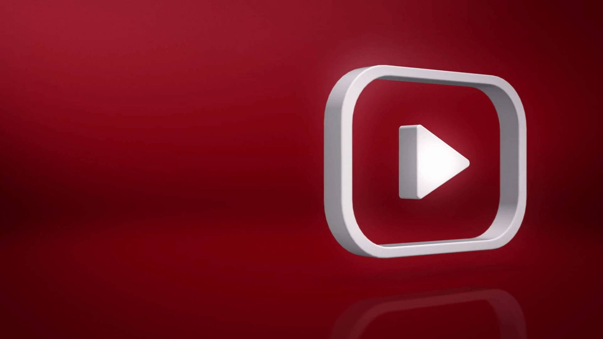 YouTube播放按鈕圖示在紅色背景上帶有倒影
