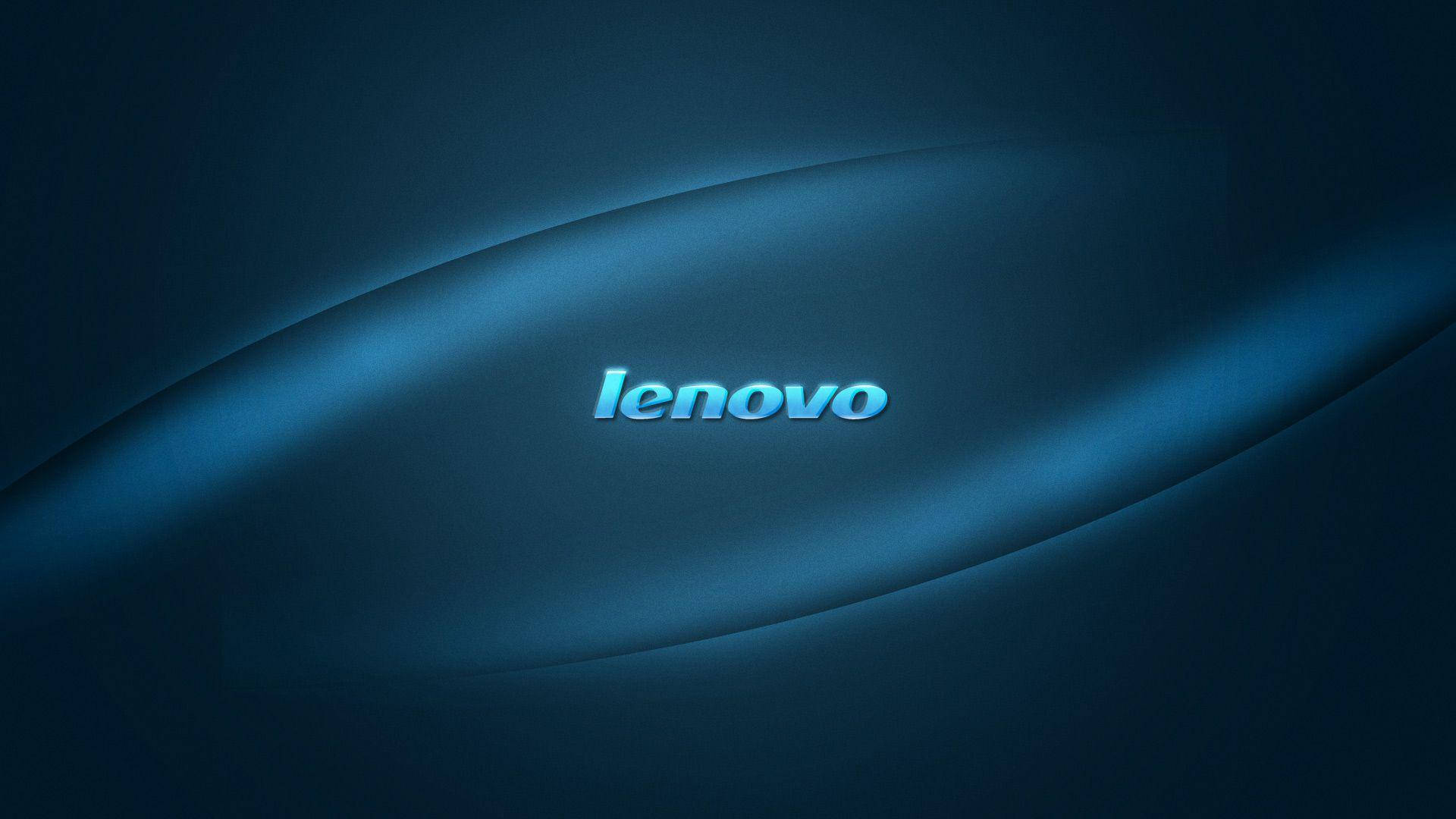Lenovo 標誌居中在藍色弧形背景上，帶有發光的高光。