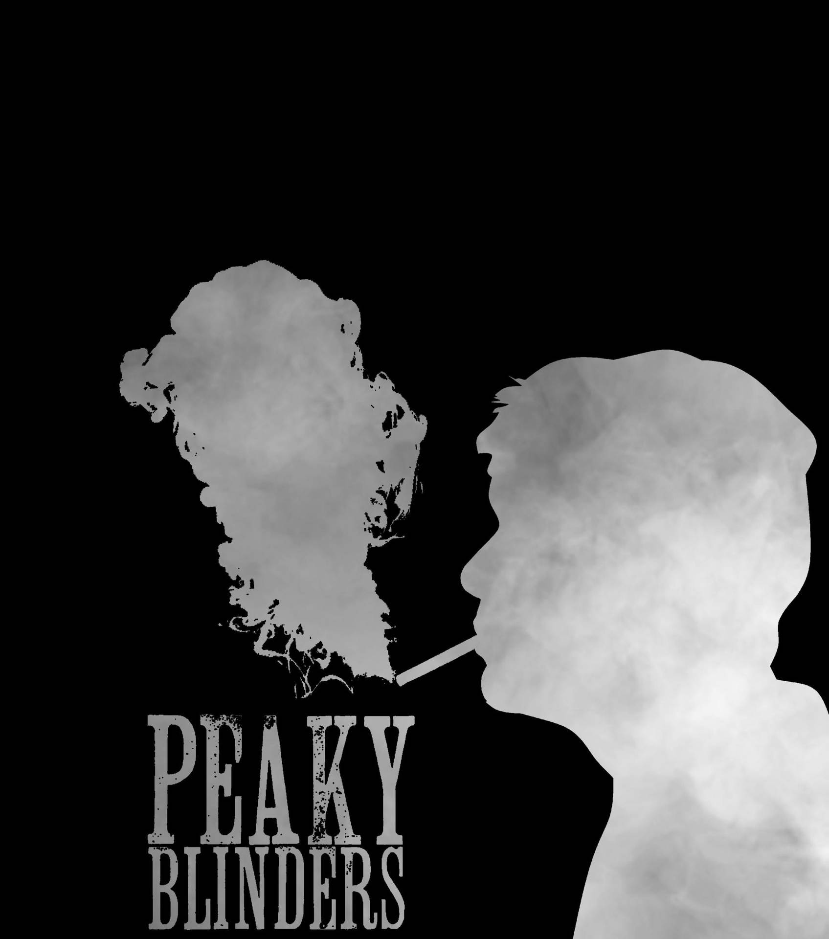 一個男人吸煙的剪影，煙霧形成頭形，帶有「Peaky Blinders」文字。