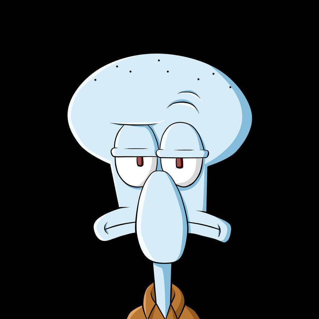 Sad Squidward 桌布 壁紙 — 海綿寶寶中的章魚哥在黑色背景前，瞇著眼睛、皺著眉頭，憤怒地瞪視。